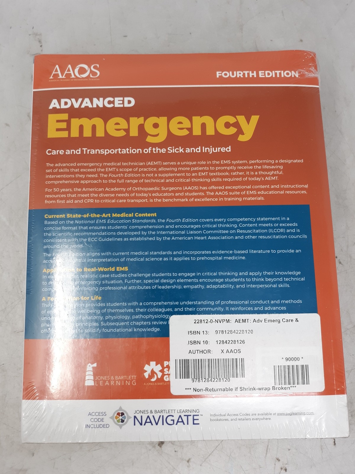 AAOS AEMT Advanced Emergency Care & Transportation Sick Injured 4th Ed Premier