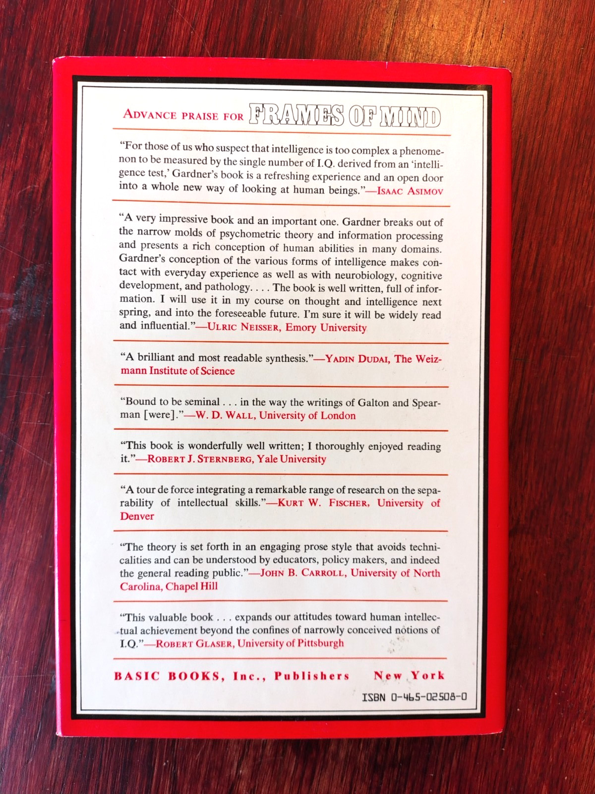 Frames Of Mind: The Theory Of Multiple Intelligences, Howard E. Gardner 1983 HC