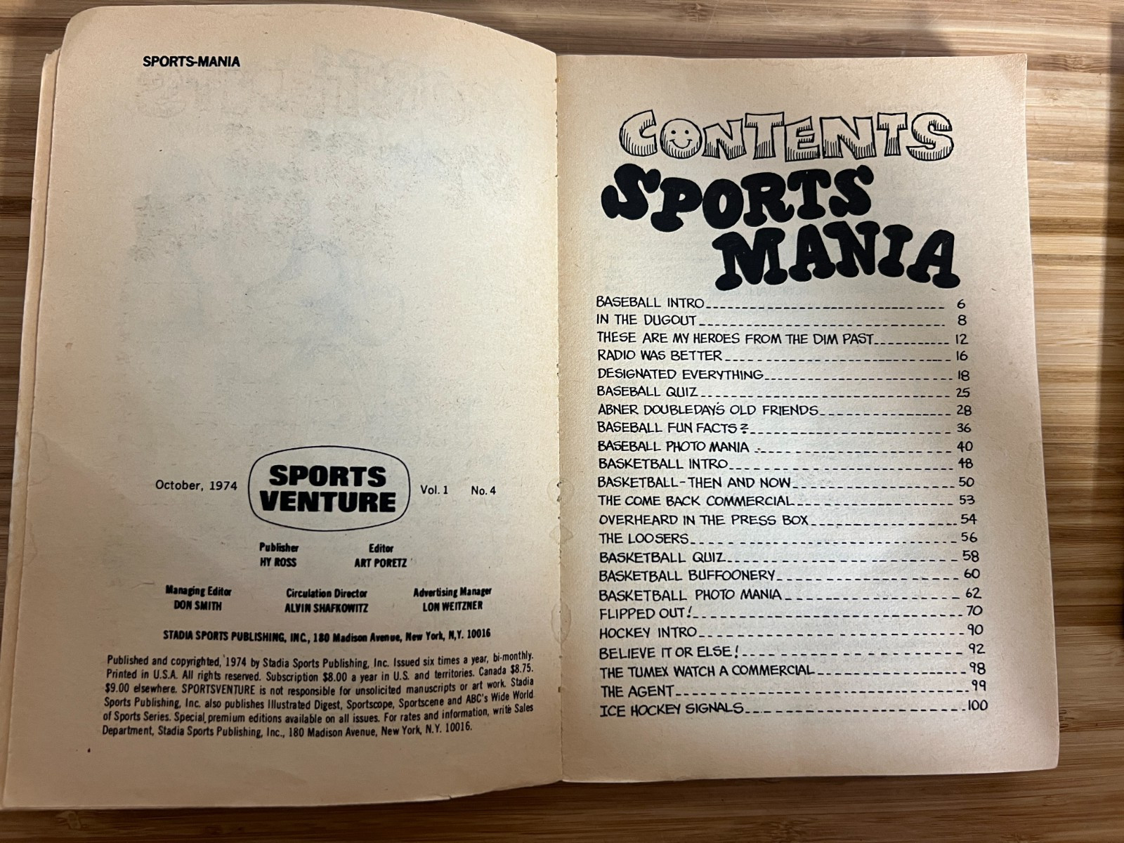 MAD ABOUT SPORTS ’75 Warner & Sports Mania by Tony Tallarico w/Joe Kiernan ’74