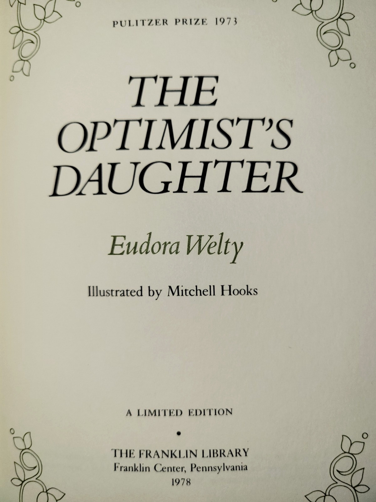 The Optimist’s Daughter by Eudora Welty Franklin Library Limited Edition 1978