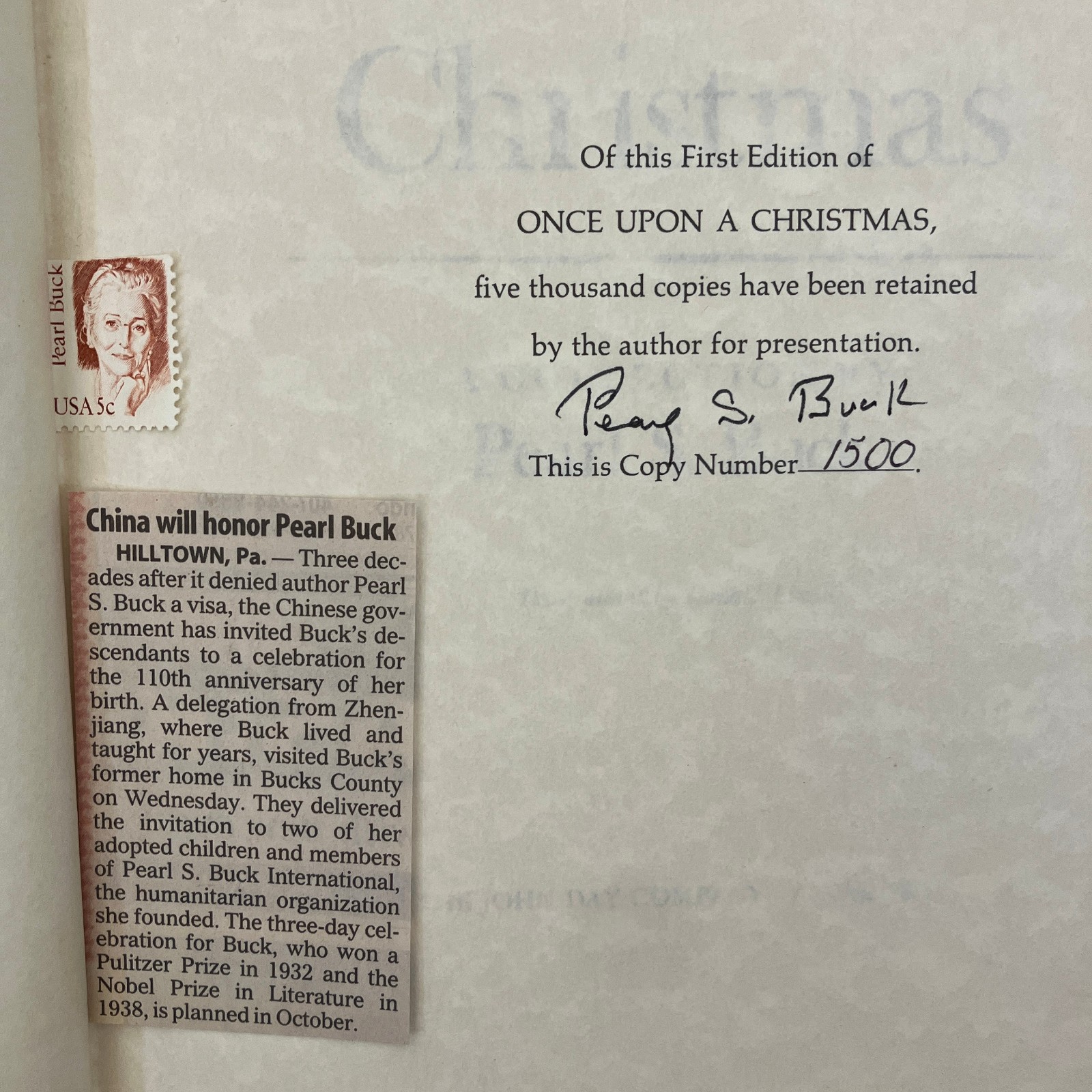 Once Upon A Christmas Pearl S Buck SIGNED Numbered HCDJ 1972 VTG John Day