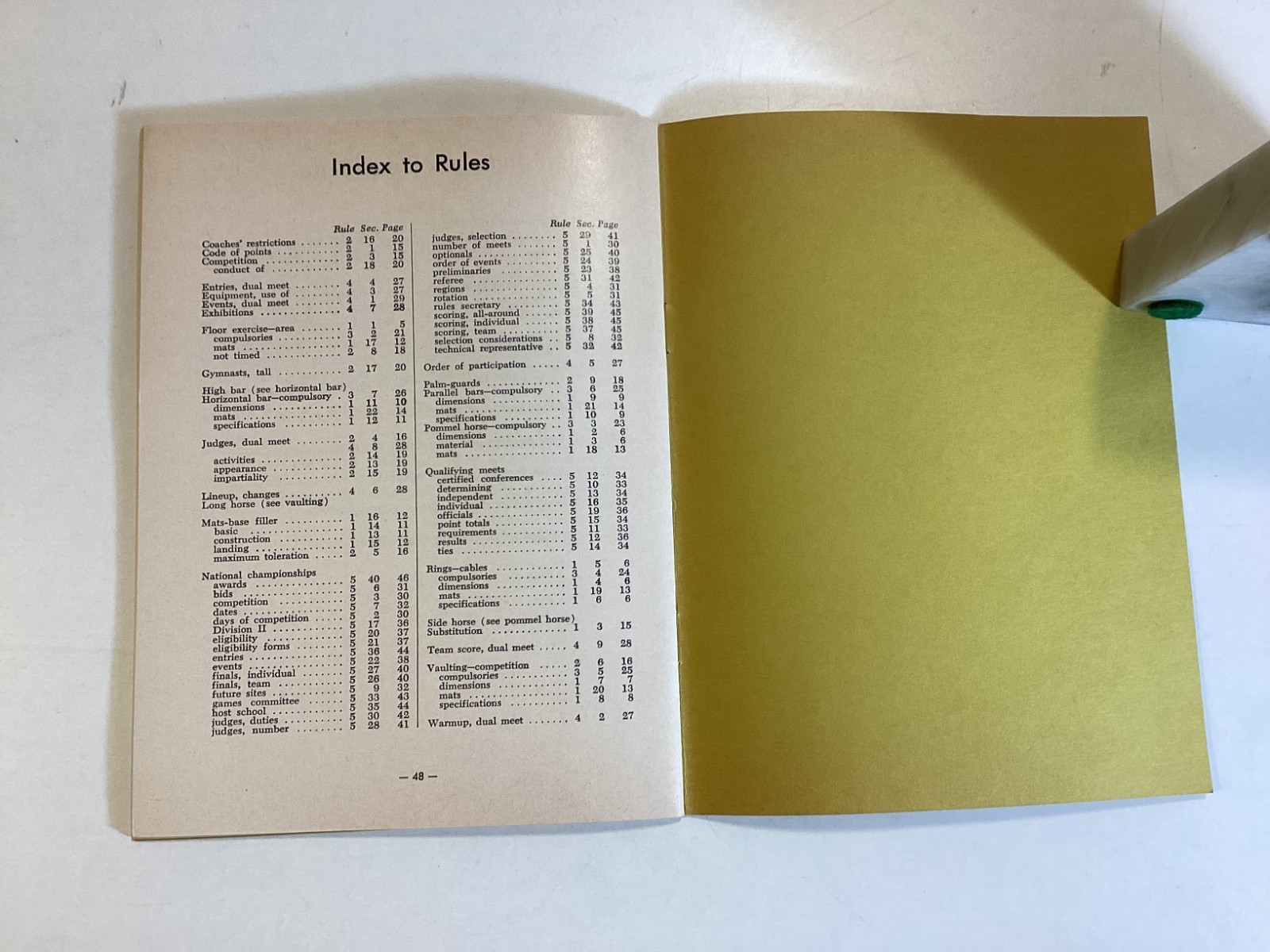1975 NCAA Official Gymnastics Rules – 6-3/4″ X 5″, 48 Pages – Free Shipping