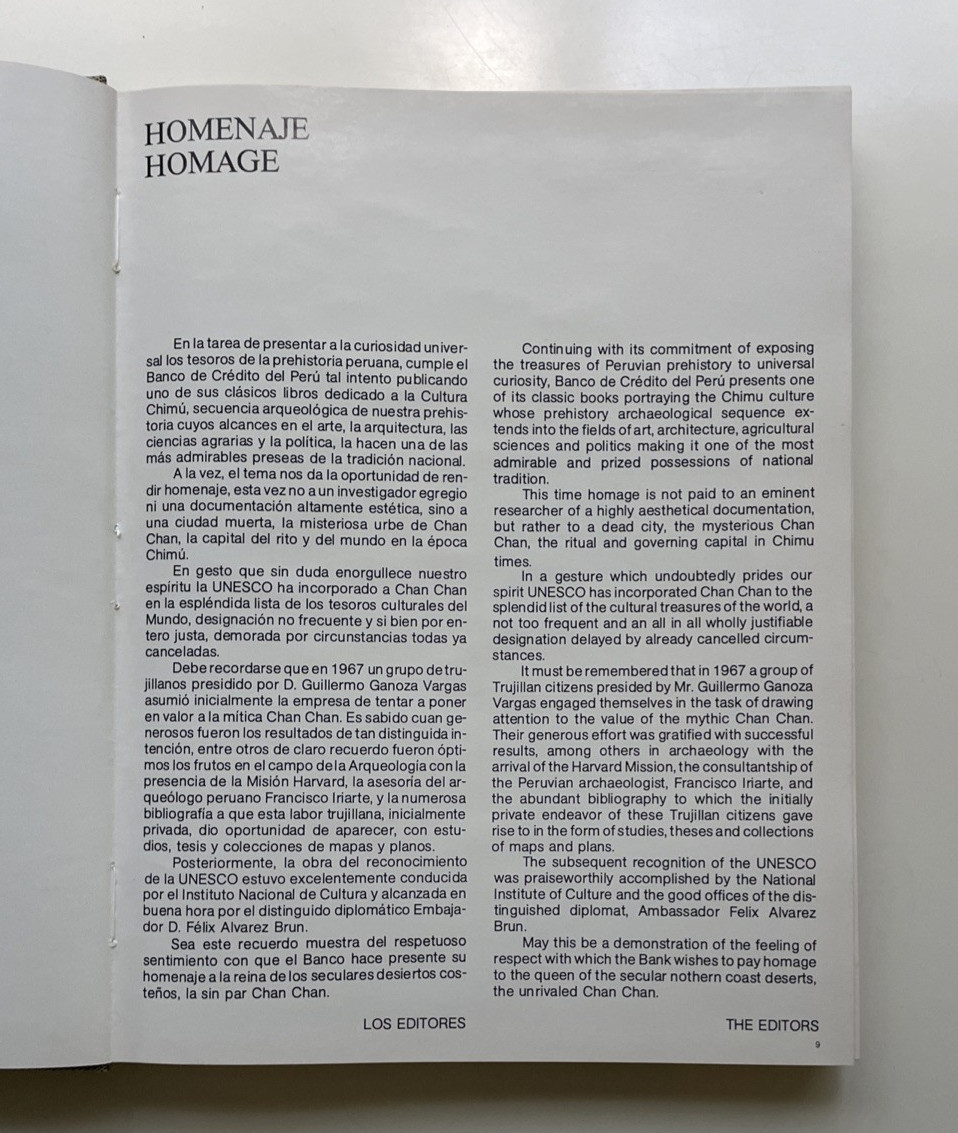 Chimú: Arte Y Tesoros Del Peru By Jose Antonio De Lavalle 1988 Bilingual Edition