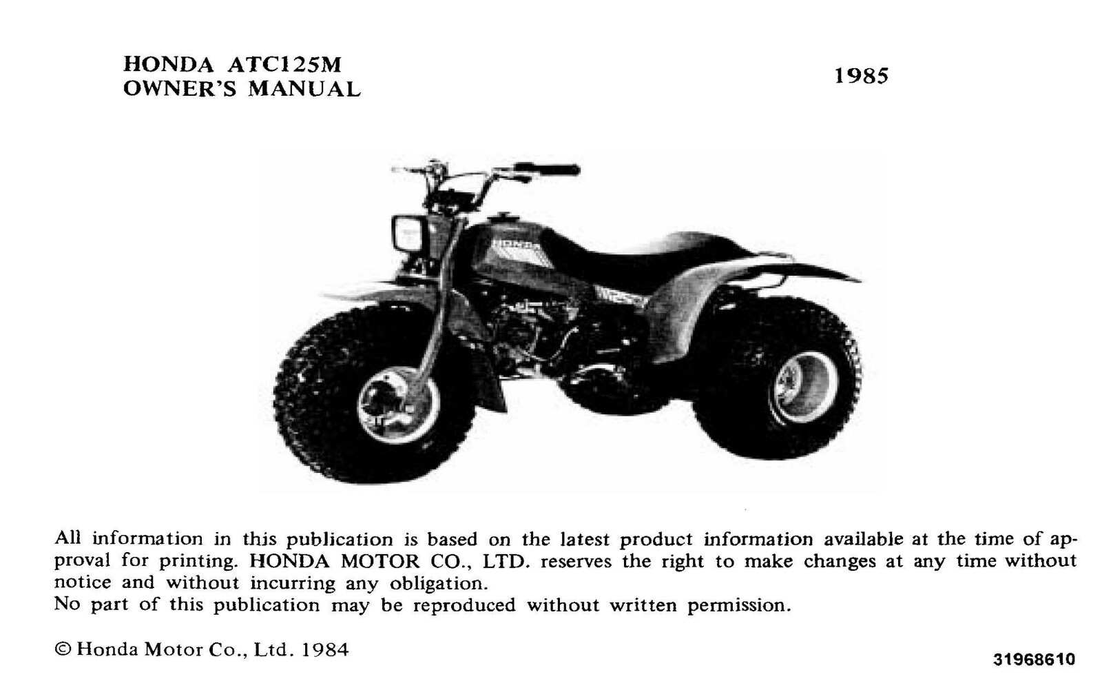 1985 Honda ATC125M Owner’s Manual 71 Pages