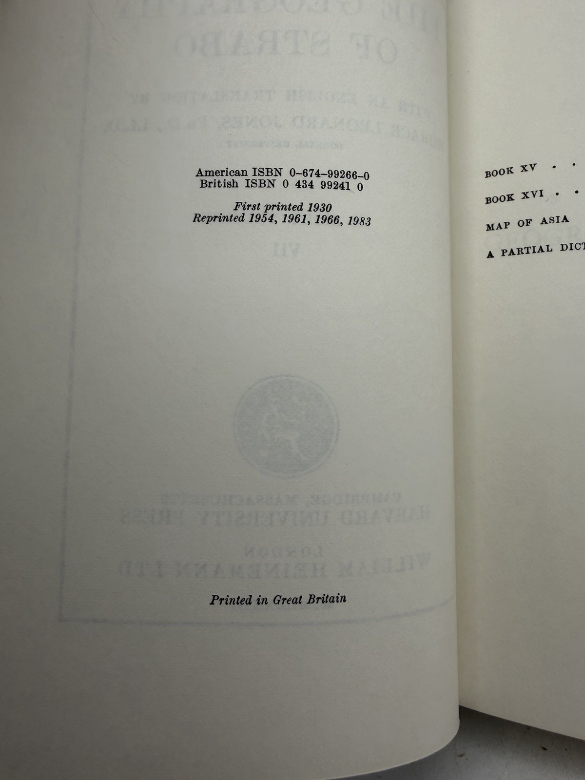 Strabo Geography Volume VII 7 Books 15-16 XV-XVI Hardcover DJ Harvard 1983