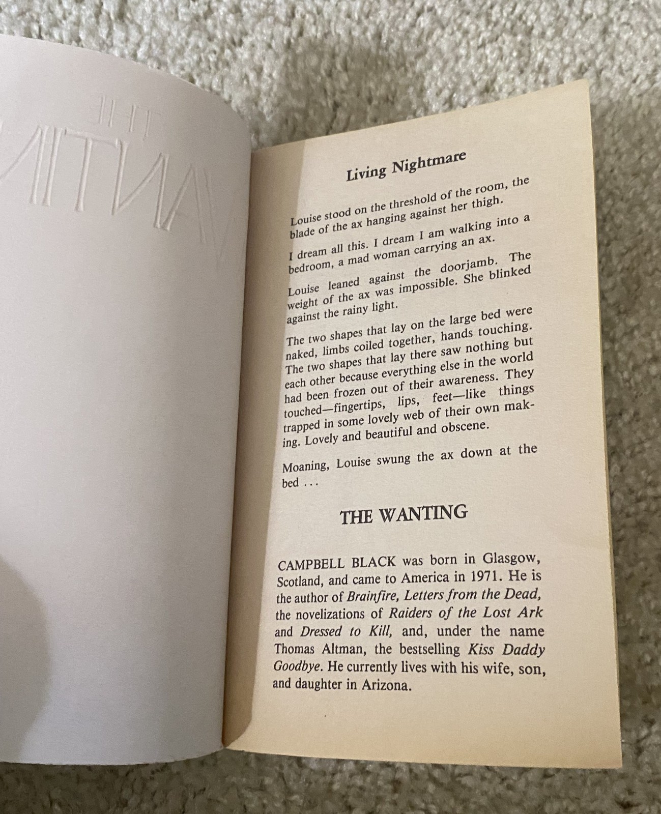 Vintage The Wanting Book Campbell Black Paperbacks From Hell PB First Edition