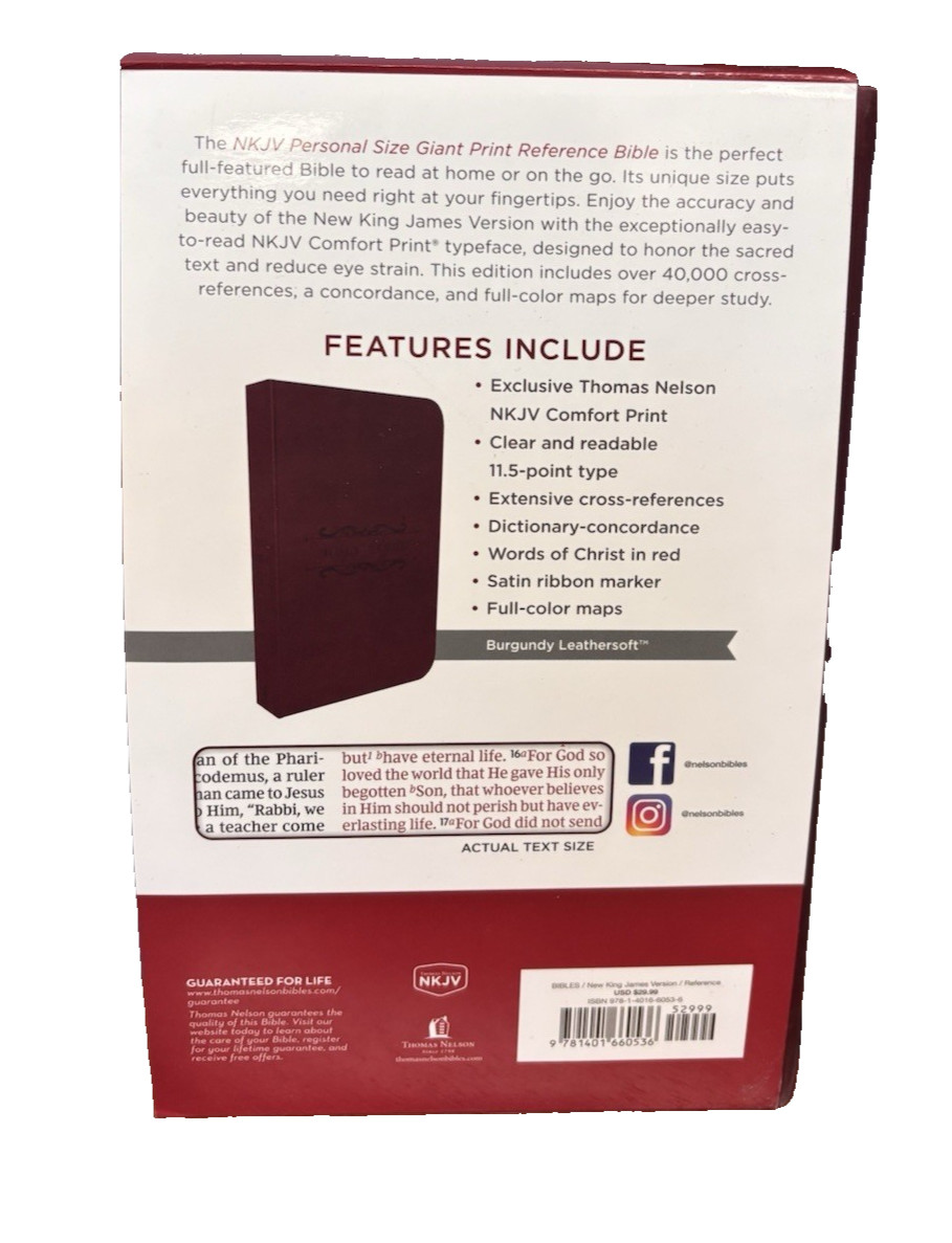 NKJV Giant Print Reference Bible BRAND NEW Burgundy Leathersoft