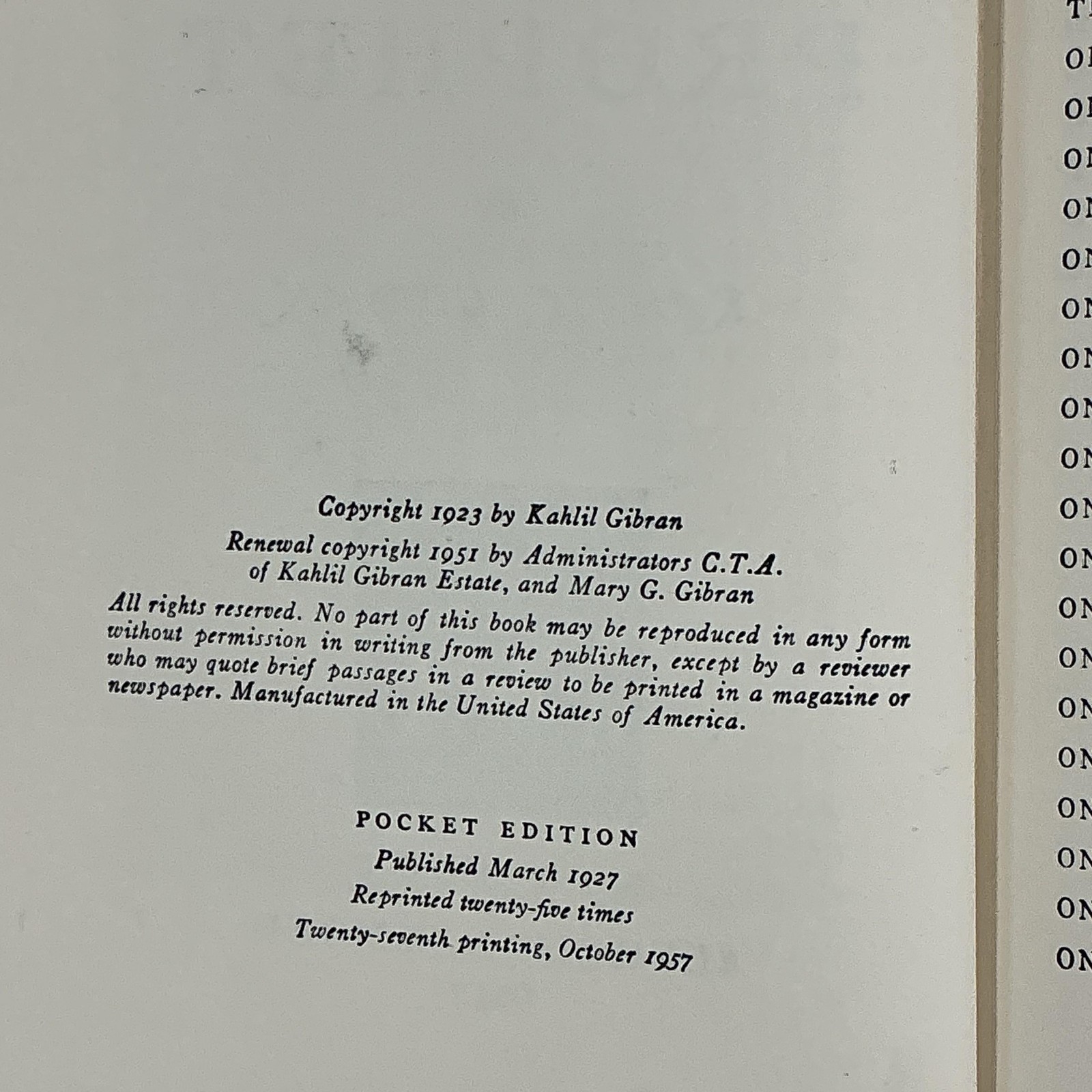 ALFRED A. KNOPF THE PROPHET KAHLIL GIBRAN 1957 HARDCOVER CREAM DUST JACKET