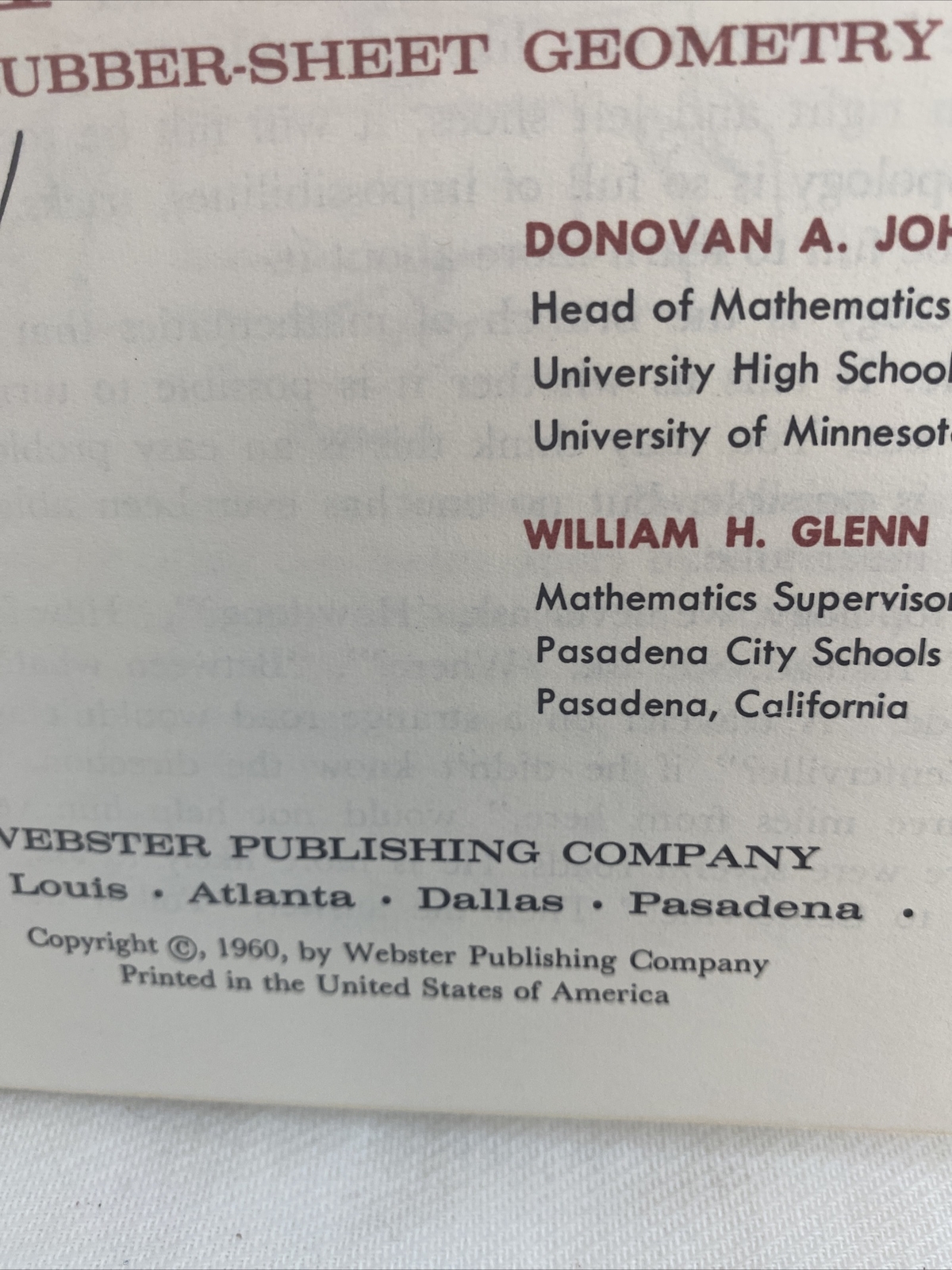 Topology The Rubber-Sheet Geometry by Donovan A Johnson & William H Glenn 1960
