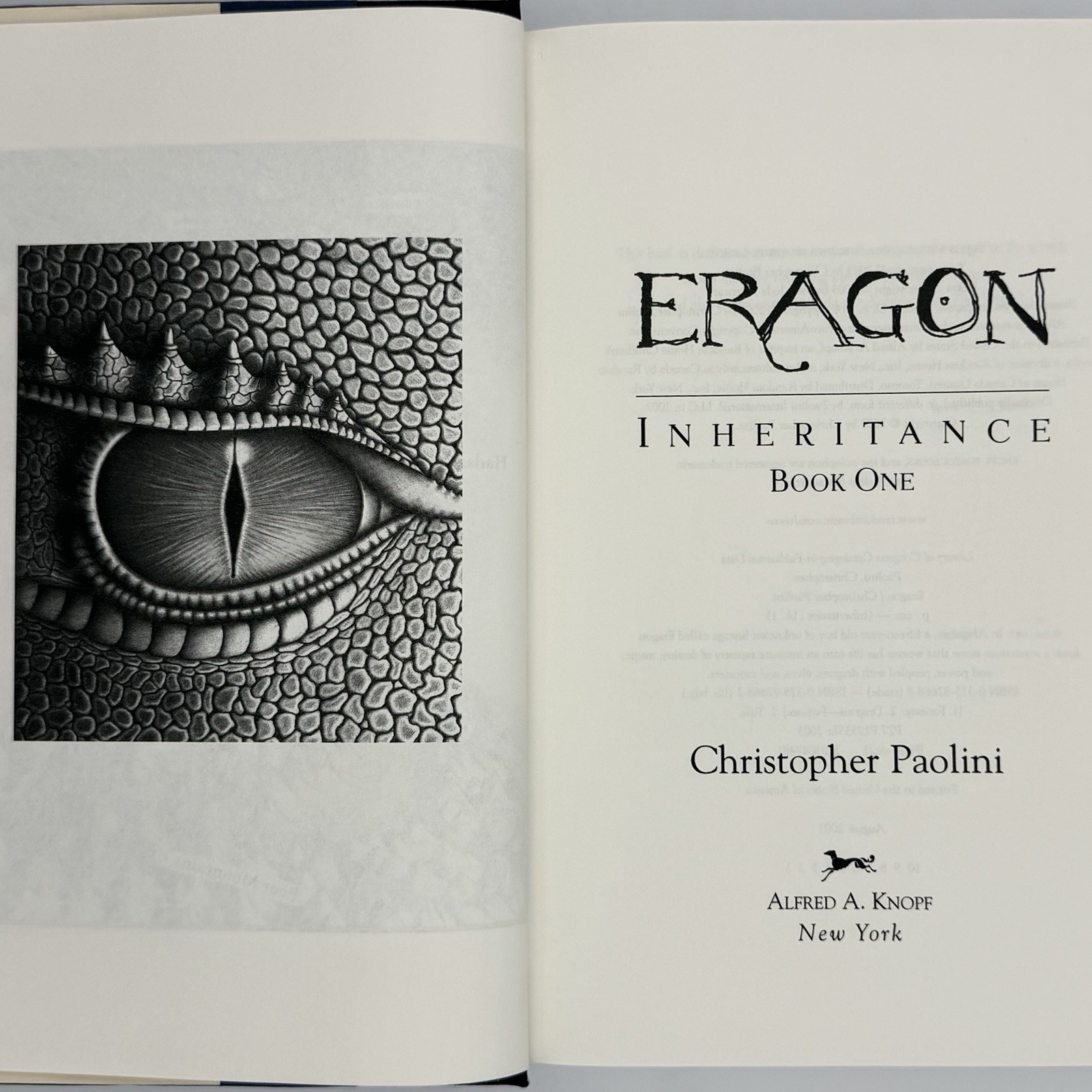 Eragon – Christopher Paolini (1st edition thus, 1st print) Alfred A. Knopf, 2003
