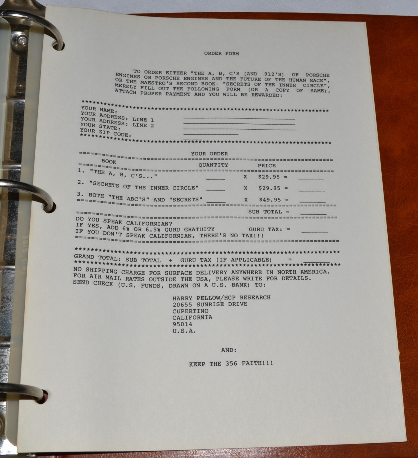 Harry Pellow SECRETS OF THE INNER CIRCLE Porsche 356/912 Engine Guide Manual 1.1