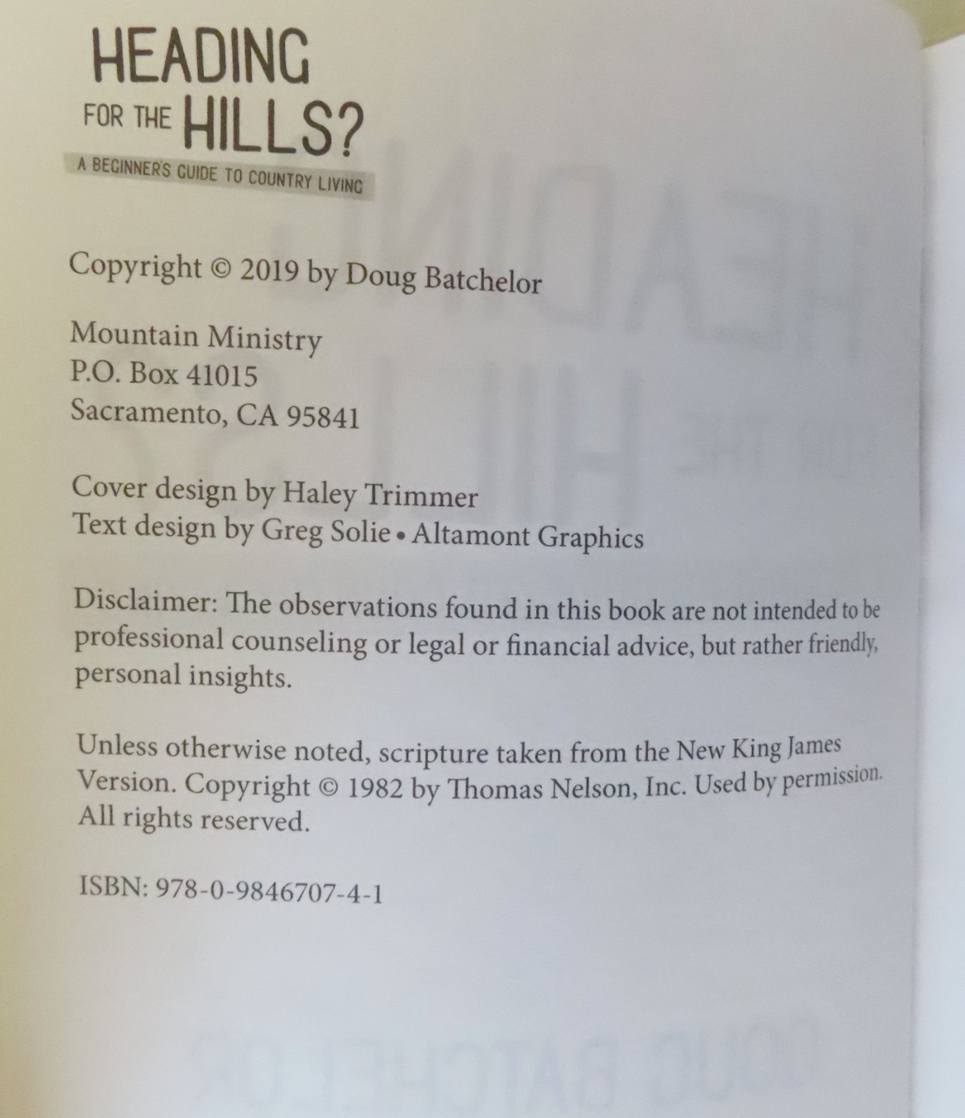 Heading For the Hills: Beginners Guide to Country Living by Doug Batchelor 2019