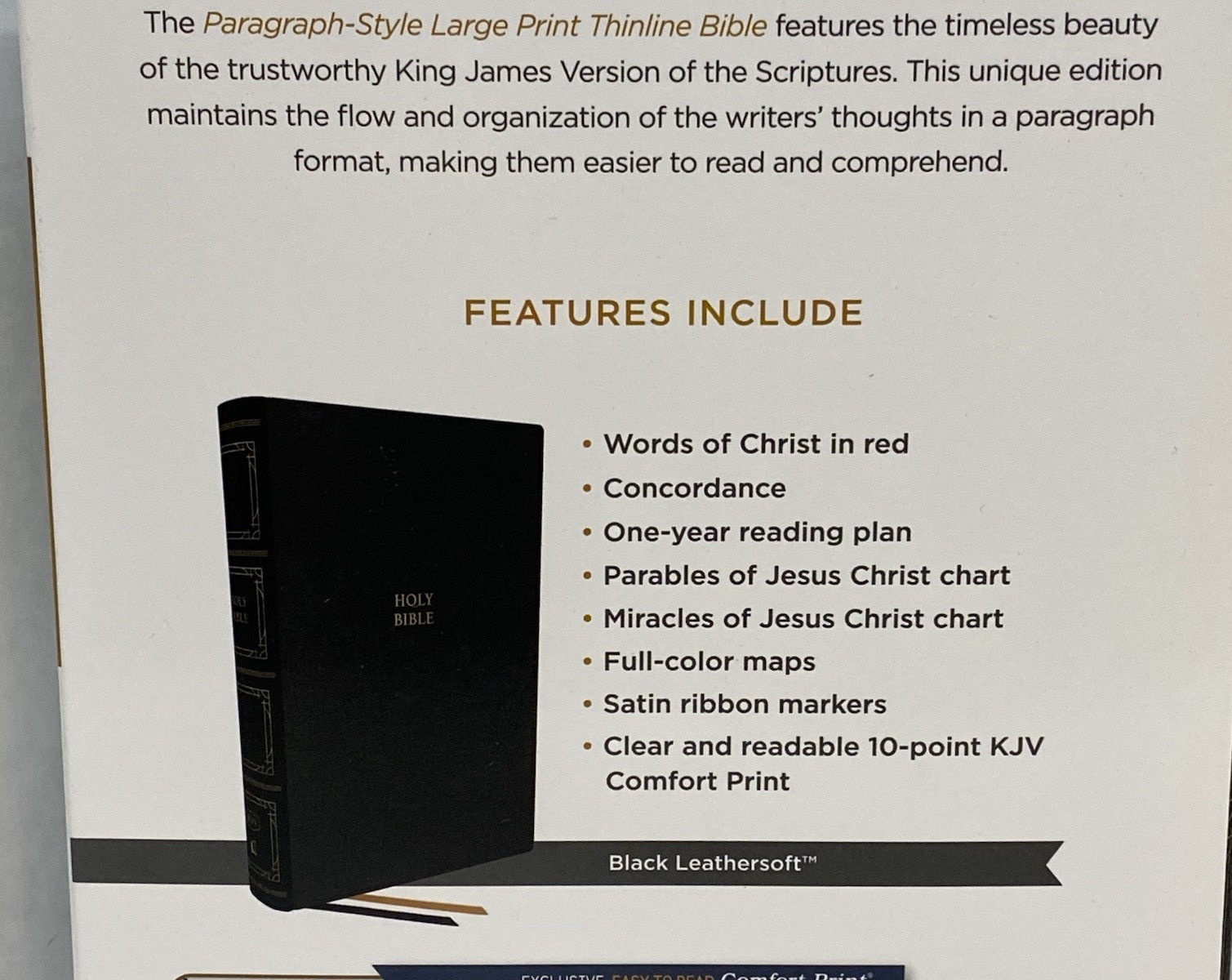 KJV, Paragraph Bible, Large Print 10-Pt, Black Leather-Soft, King James Version