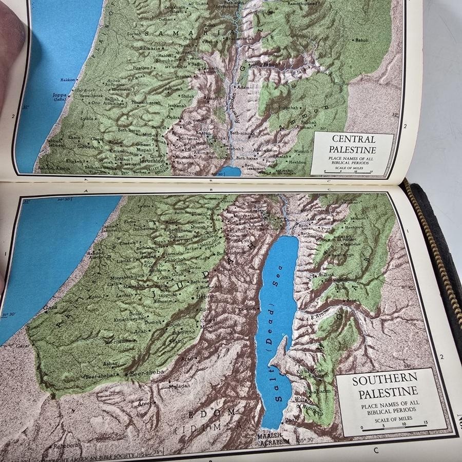 Holy Bible KJV King James Black Zippered Leather Maps 1963 Am Bible Society Vtg