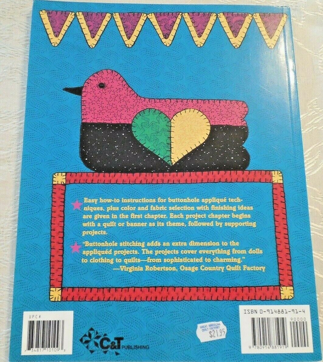 NEW! Buttonhole Stitch Applique by Jean Wells w Templates/Patterns