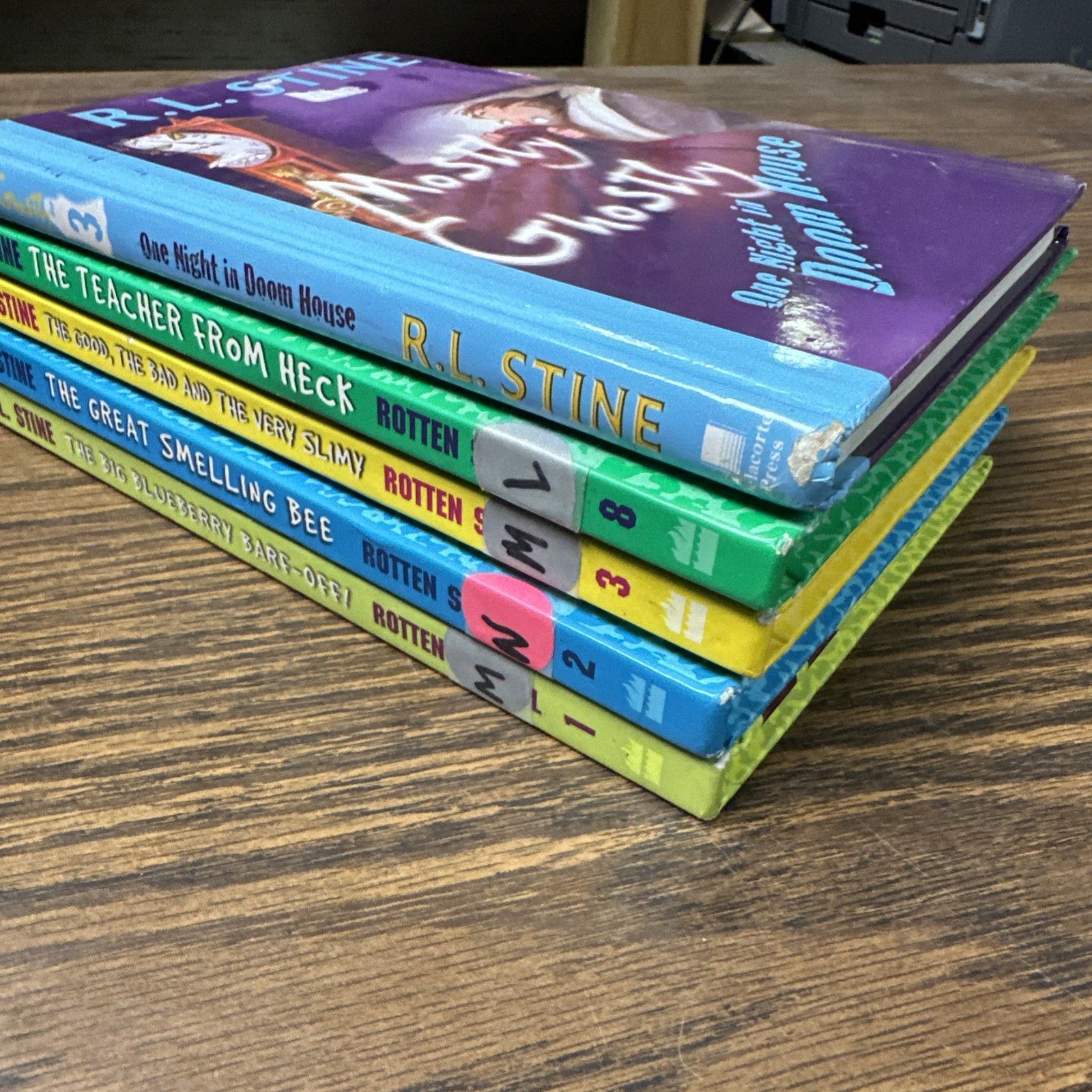 LOT of 5 R.L. Stine Hardcovers ROTTEN SCHOOL 1 2 3 8 + Mostly Ghostly Doom House