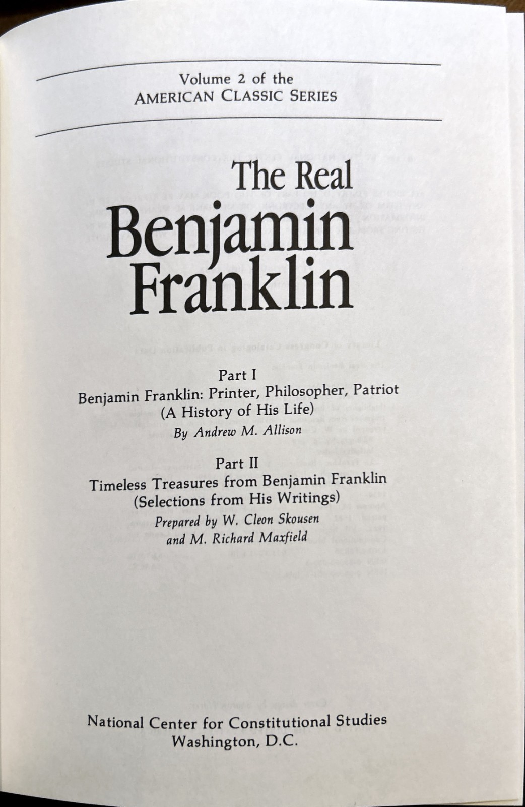 1987 (hardcover) Real Benjamin Franklin W. Cleon Skousen, Maxfield, and Allison