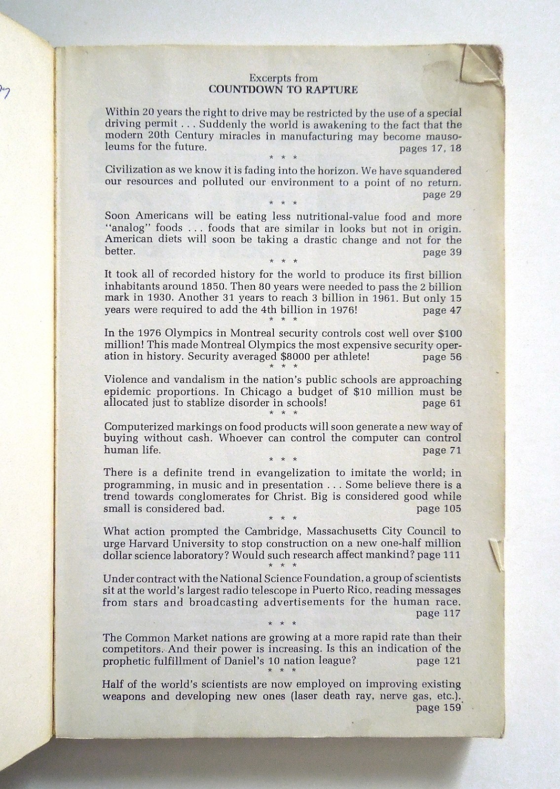 Countdown to Rapture – Salem Kirban, 1977 sc, Harvest House