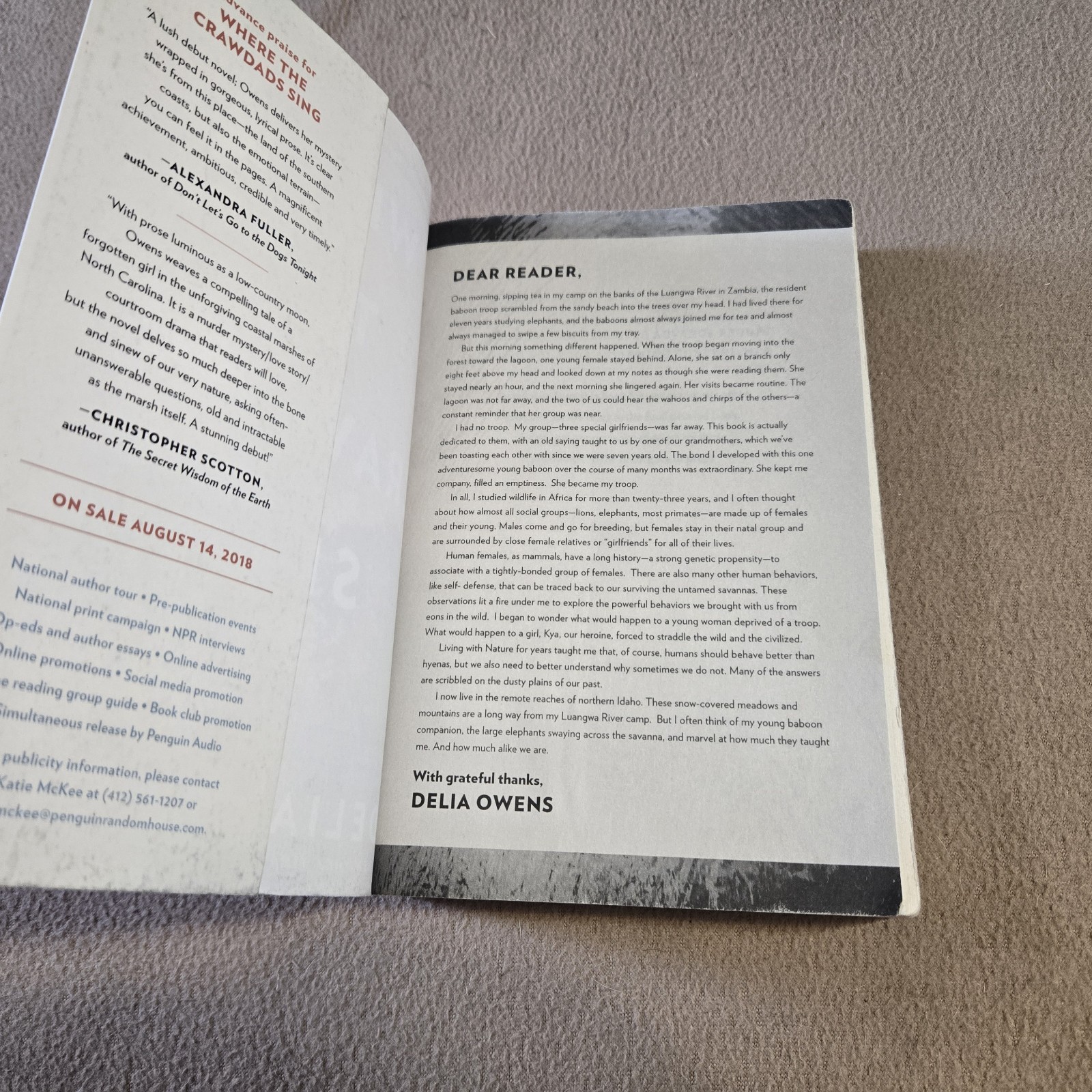 Where The Crawdads Sing, Delia Owens, Uncorrected Proof/ARC, 2018, Rare