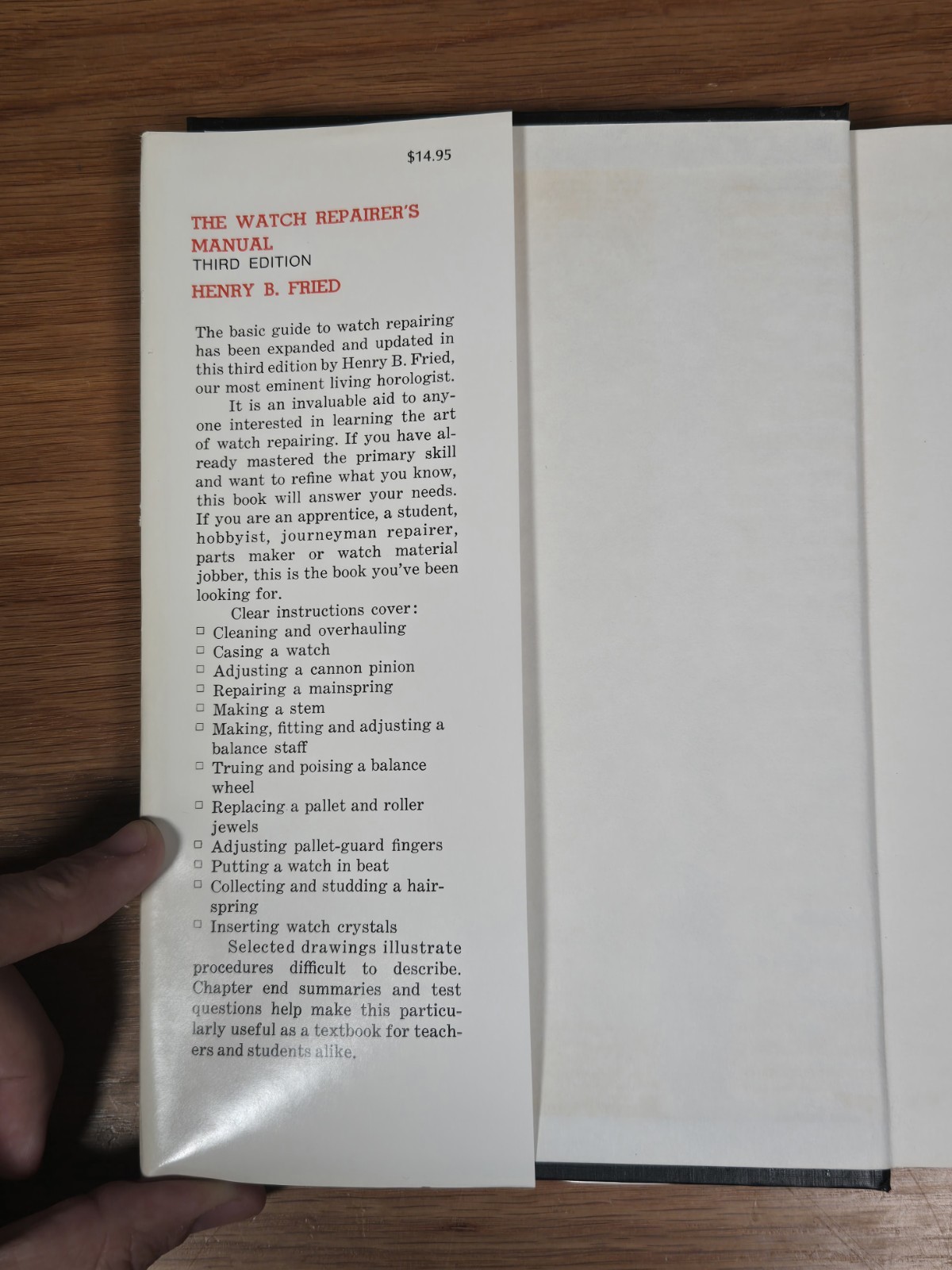 THE WATCH REPAIRER’S MANUAL BY HENRY FRIED 1974 THIRD EDITION Hardcover