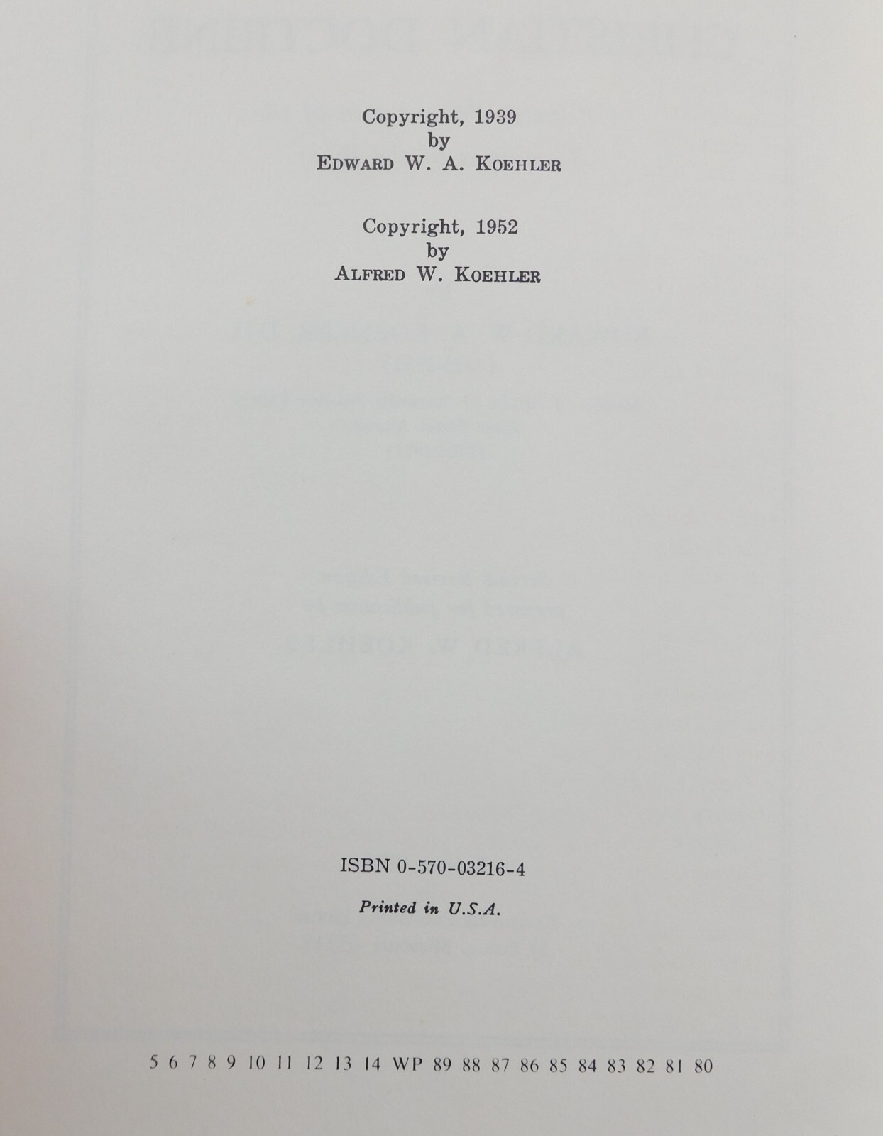 Christian Doctrine Summary 1971 Hardcover by Edward W A Koehler Concordia