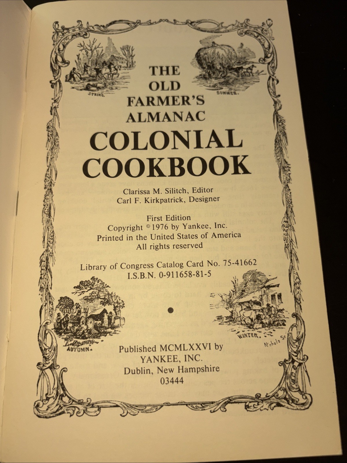 Colonial Cookbook VINTAGE Recipes 1976 Premium Edition The Old Farmer’s Almanac