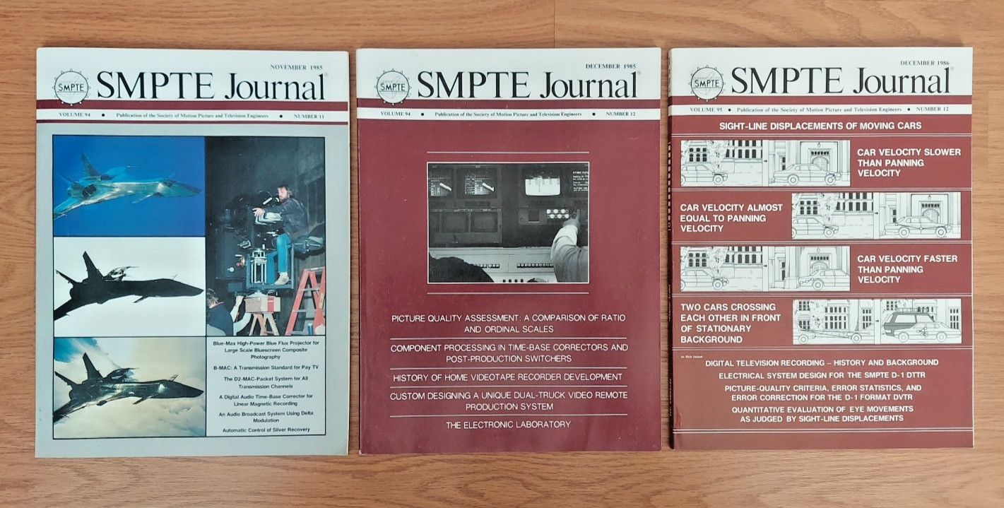Lot of 3 SMPTE Journal Magazines 1986 December, 1985 November and December