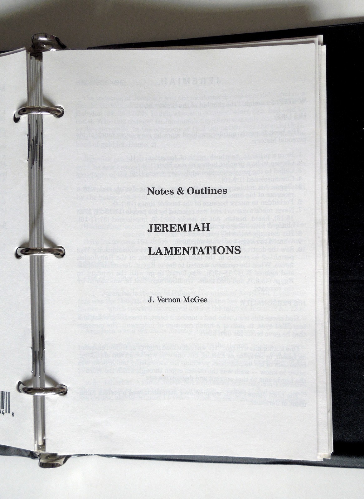 J. Vernon McGee’s Notes on the Holy Bible (partially complete, w/binder)