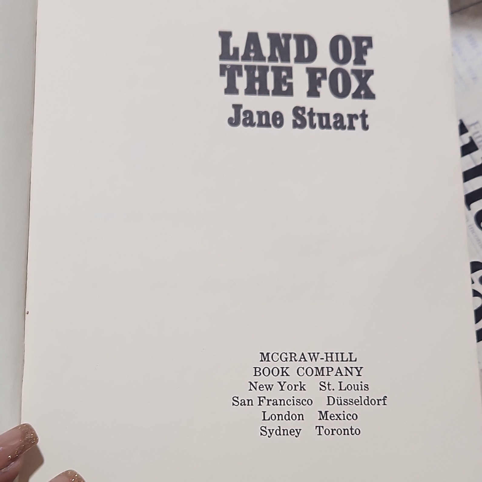 McGraw-Hill Land of the Fox by Jane Stuart Hardcover Young Adult Fiction Novel