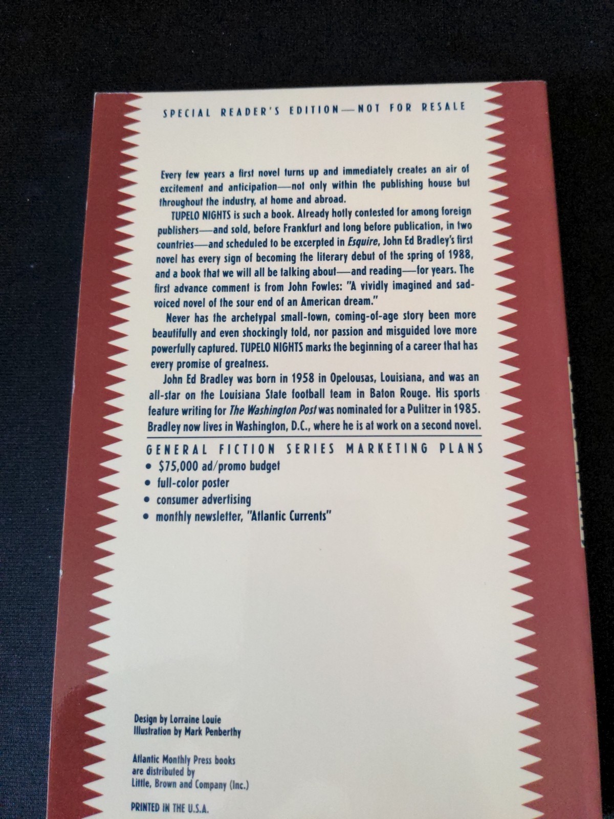 Uncorrected Proof – Tupelo Nights by John E. Bradley 1988 PB ARC