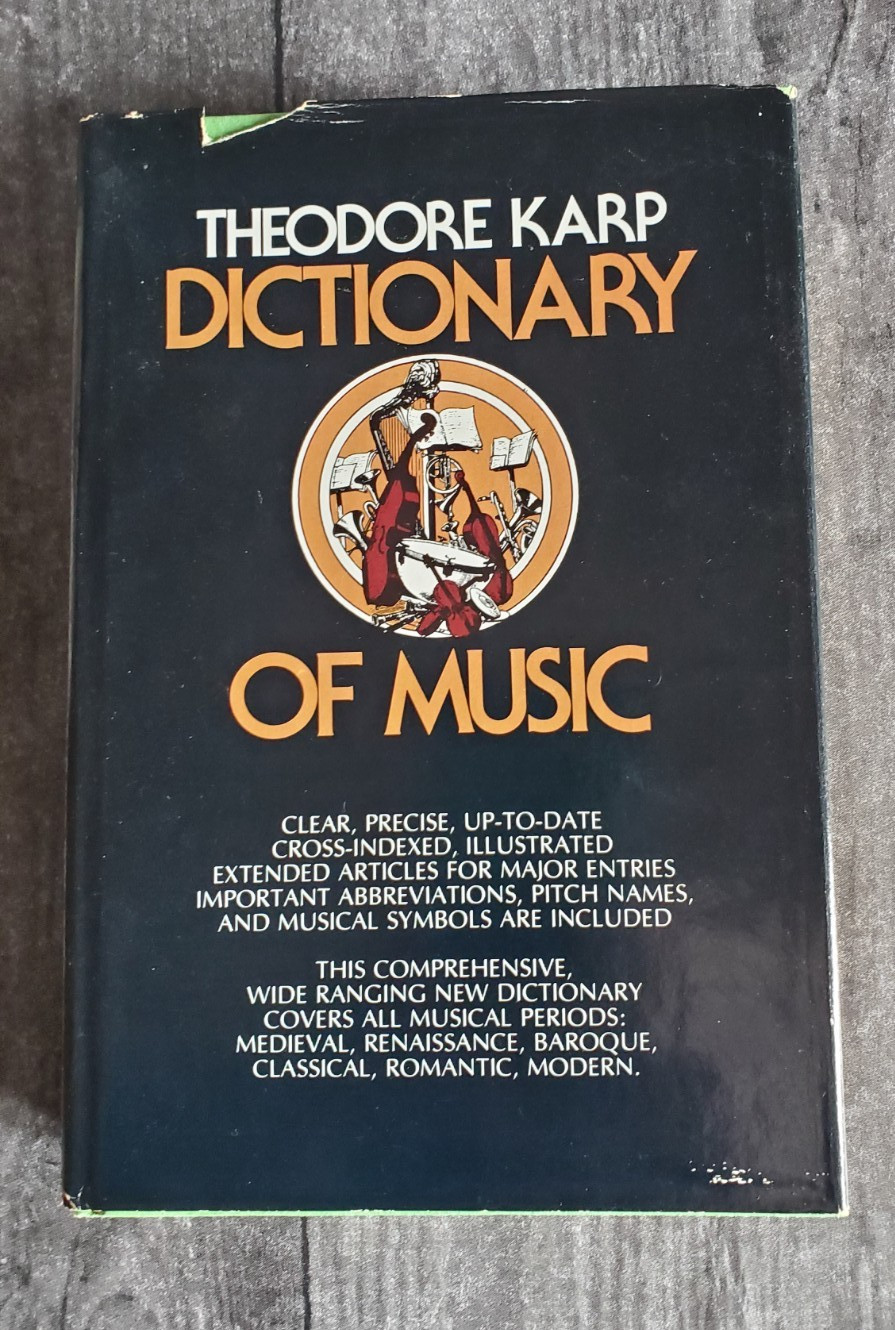 Dictionary of Music Theodore Karp Copyright 1973 448 pages Galahad Books