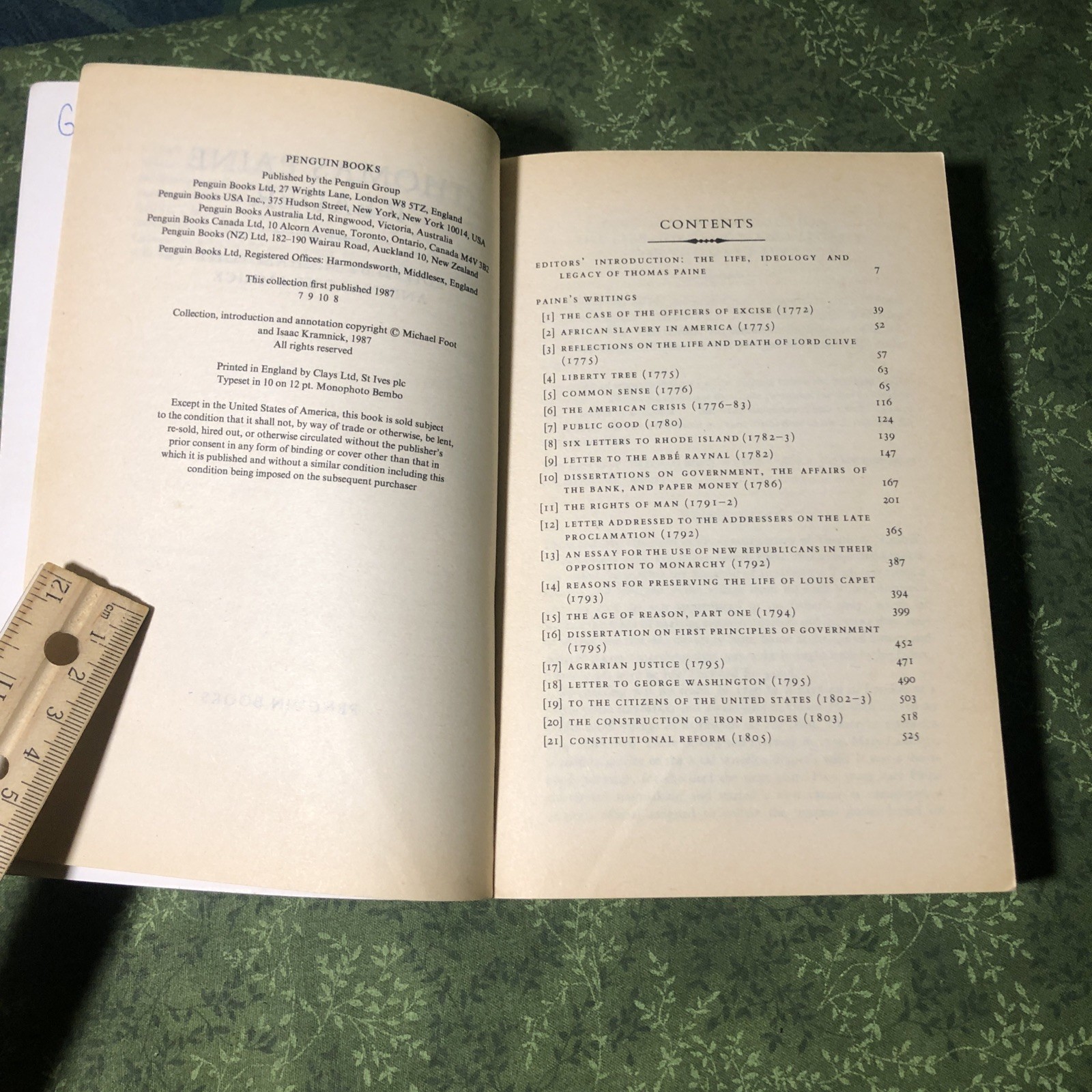 The Thomas Paine Reader 1987, UK-B Pb Penguin Classics Common Sense Rights Man