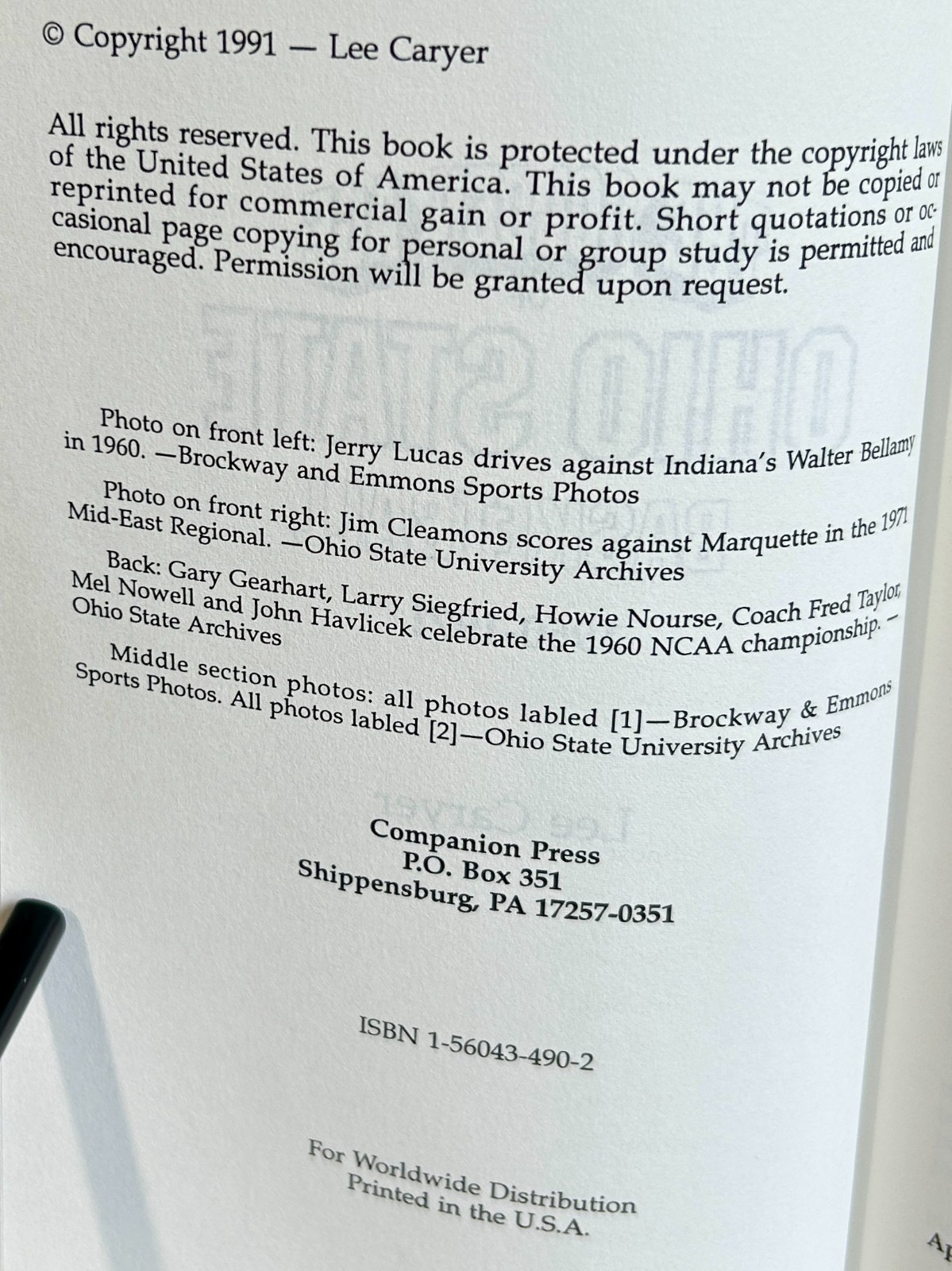 Golden Age of Ohio State Basketball by Lee Caryer, 1991 HC w/DJ, 1st/1st SIGNED