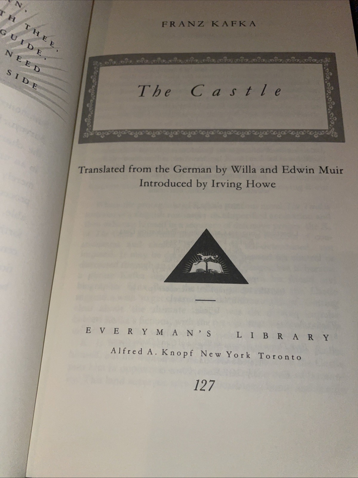 Franz Kafka The Castle : Introduction Irving Howe Everyman’s 1992, Hardcover