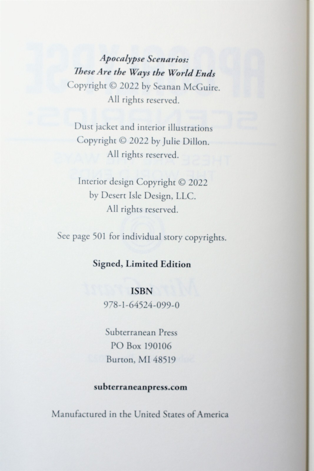 Apocalypse Scenarios (SIGNED LIMITED EDITION) Mira Grant (Rolling in the Deep)