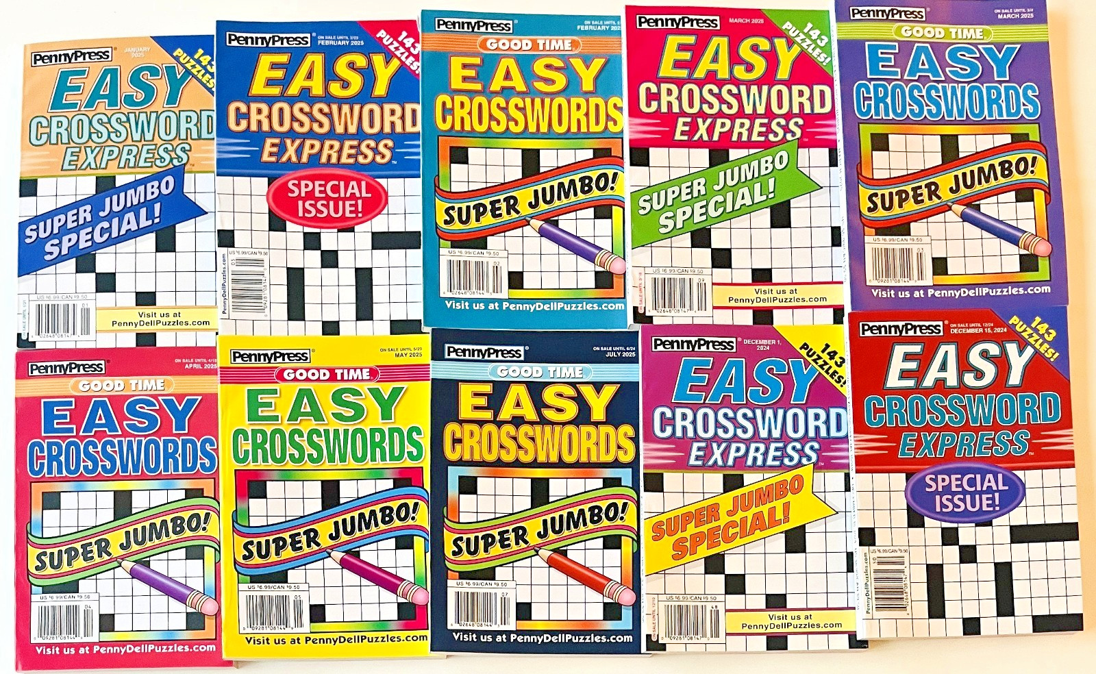 NEW Lot of 10 Penny Press Dell EASY GOOD TIME & EXPRESS Crosswords Puzzle Books