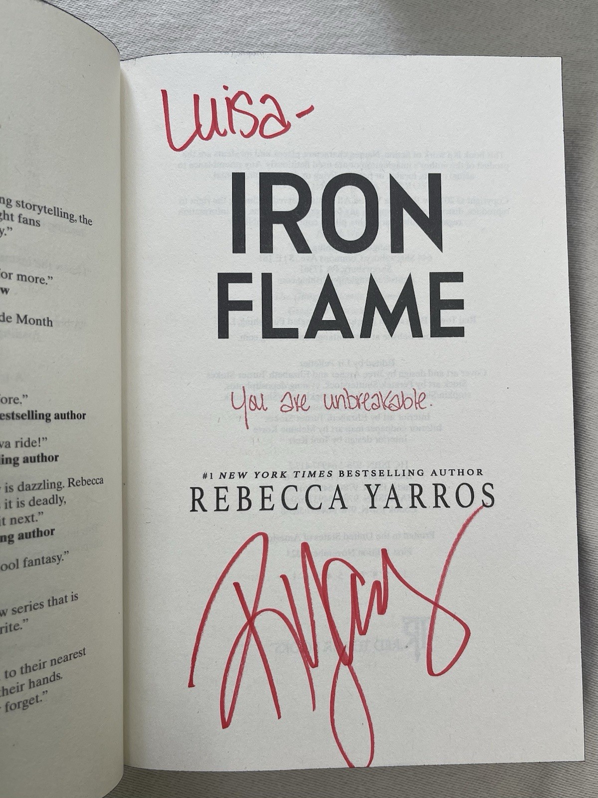 Rebecca Yarros – Iron Flame First Edition/First Printing Signed Sprayed Edges