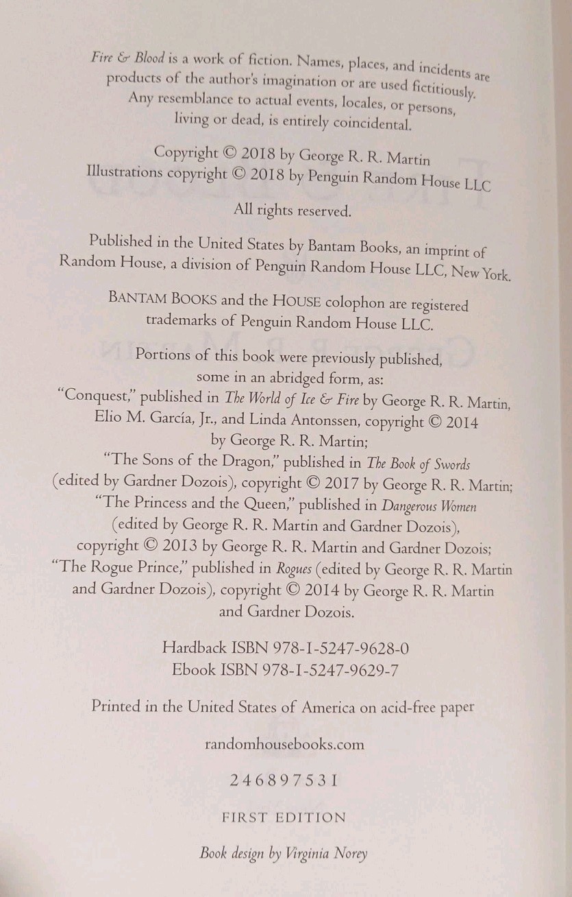 HC 1ST Fire & Blood 300 Years Before A Game of Thrones George R.R. Martin