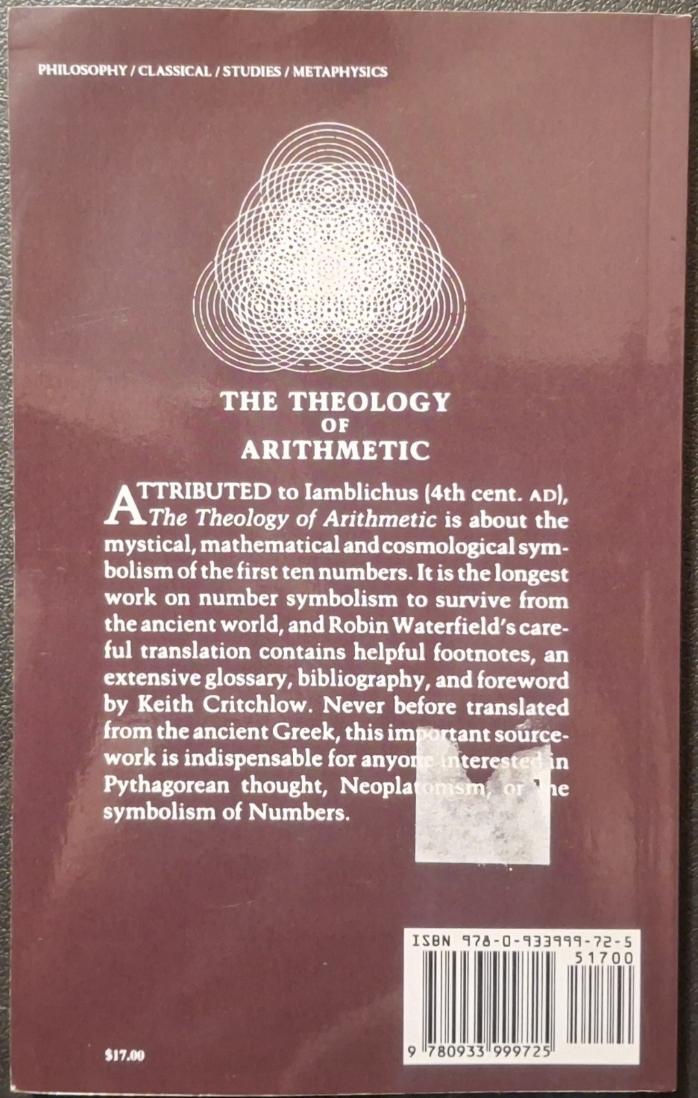 Theology of Arithmetic by Iambilichus Iambilichus (2006, Trade Paperback)