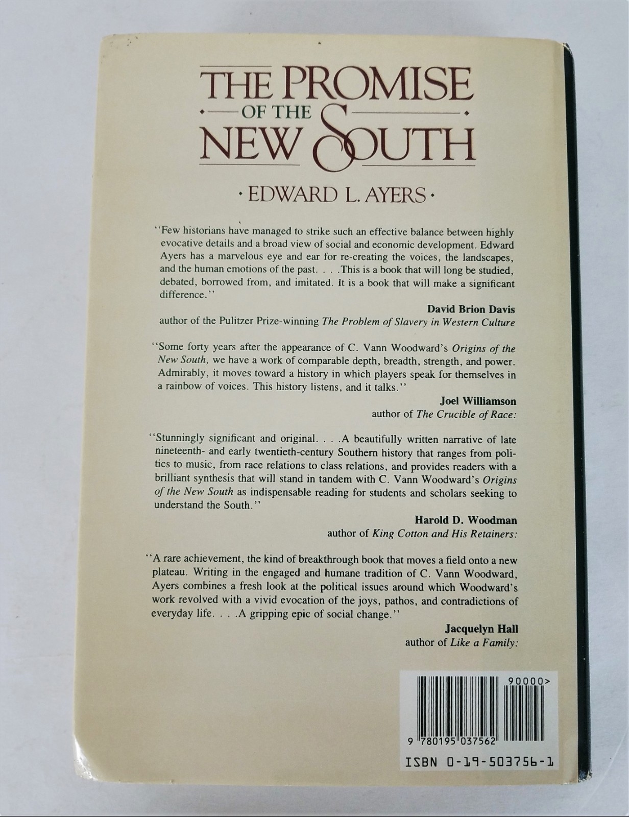 The Promise Of The New South : Life after Reconstruction Edward L. Ayers, 1st Ed