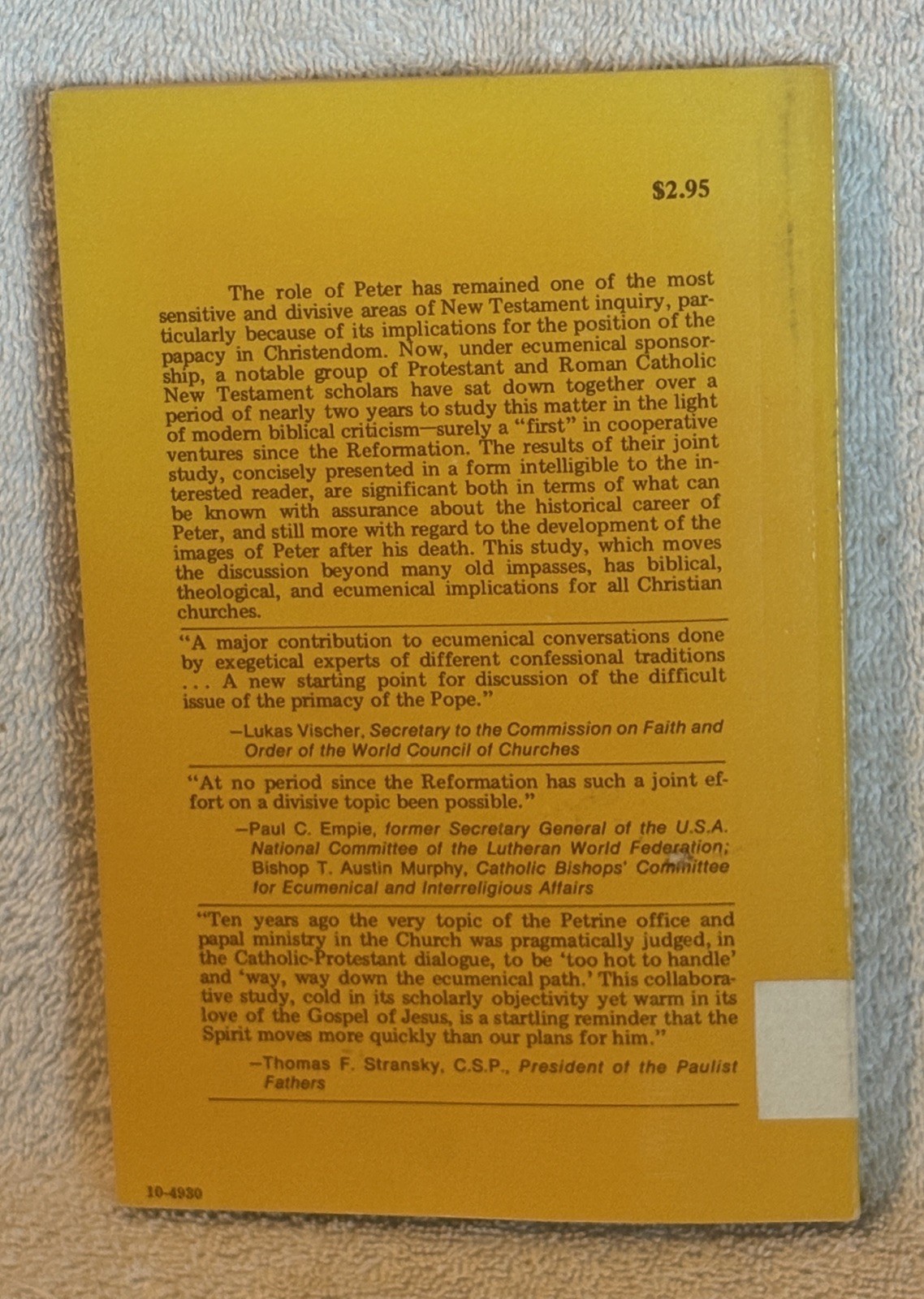 PETER IN THE NEW TESTAMENT Ed. by R. E. Brown PB 1973 Lutheran-Catholic