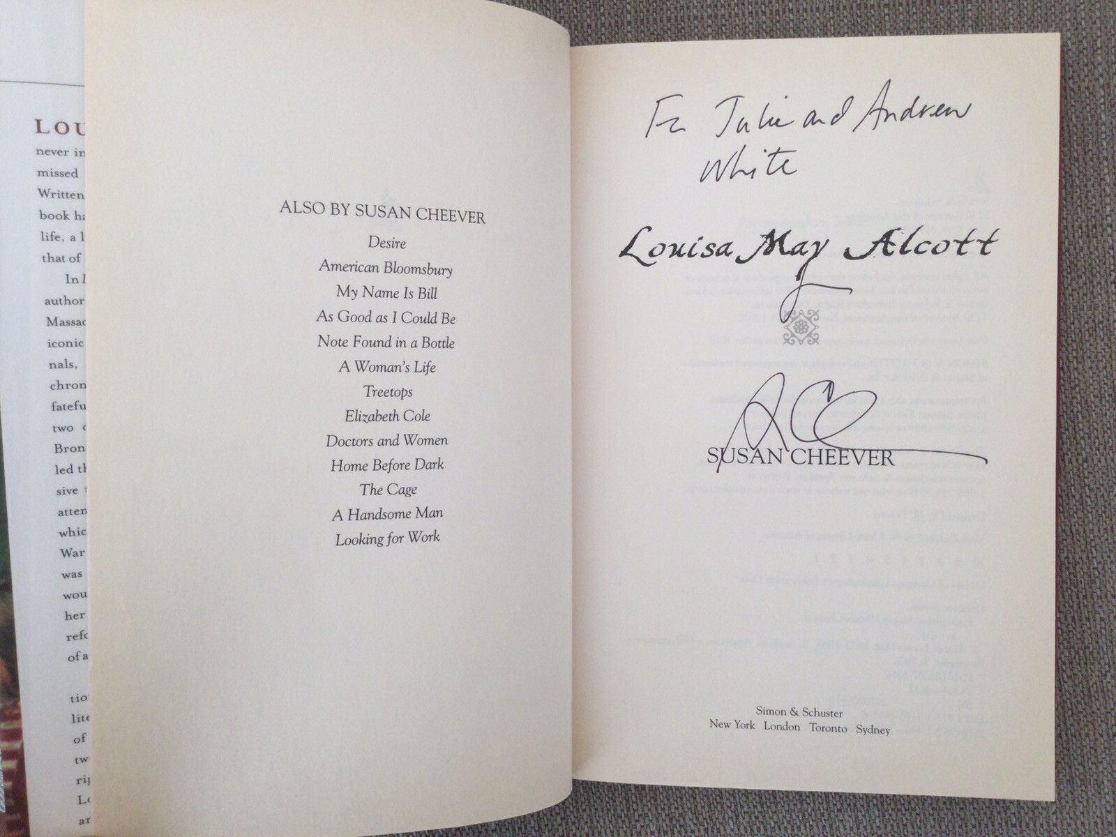 LOUISA MAY ALCOTT by Susan Cheever 2010 1st Ed Hardcover w/Dust Jacket SIGNED