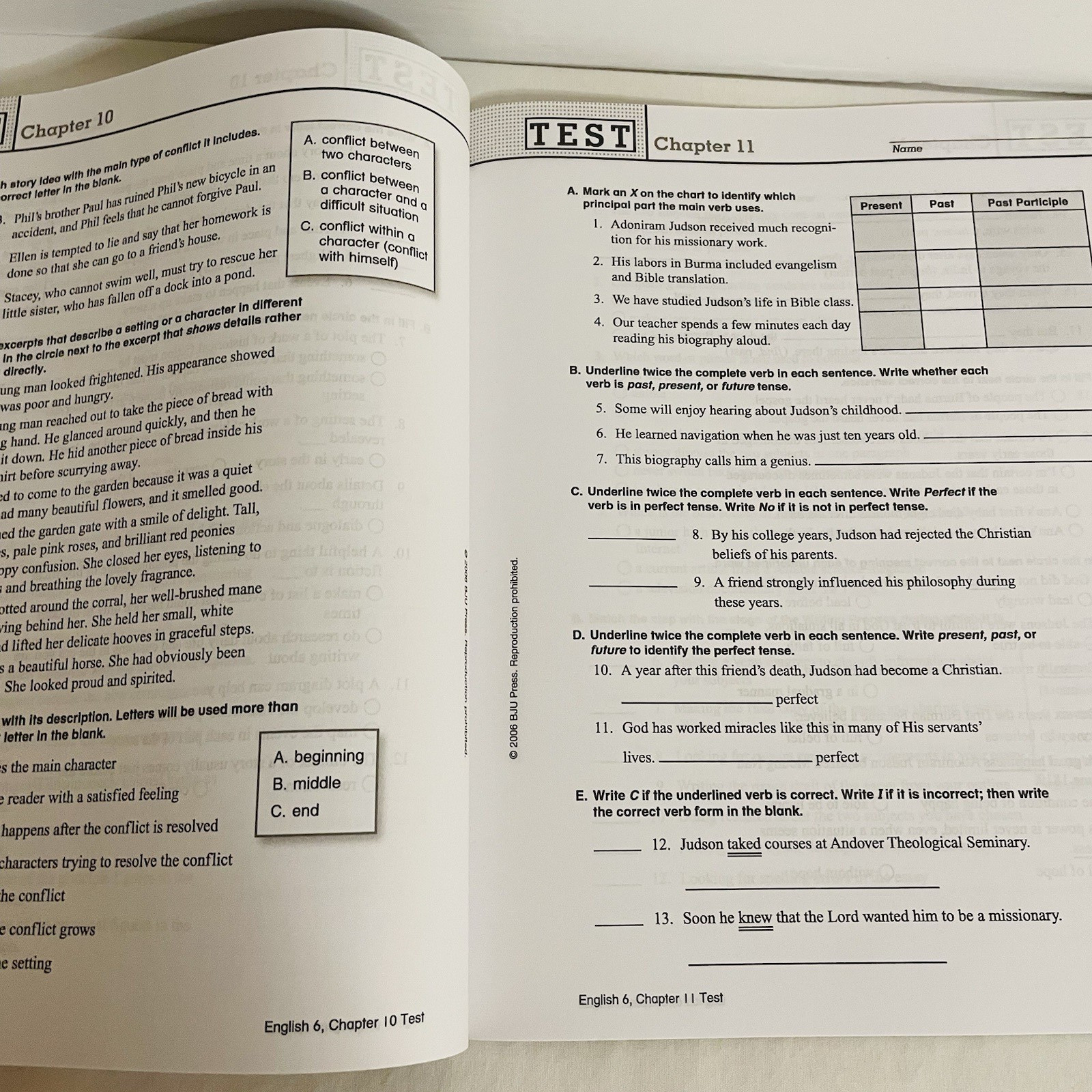 BJU Press English 6 Writing and Grammar Tests 2nd Edition 2006 Homeschool Unused