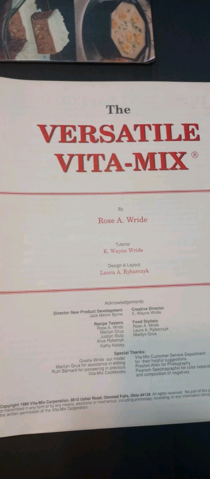The Versatile Vita-Mix Recipe Book Vitamix Foods for Every Occasion 1989 Health