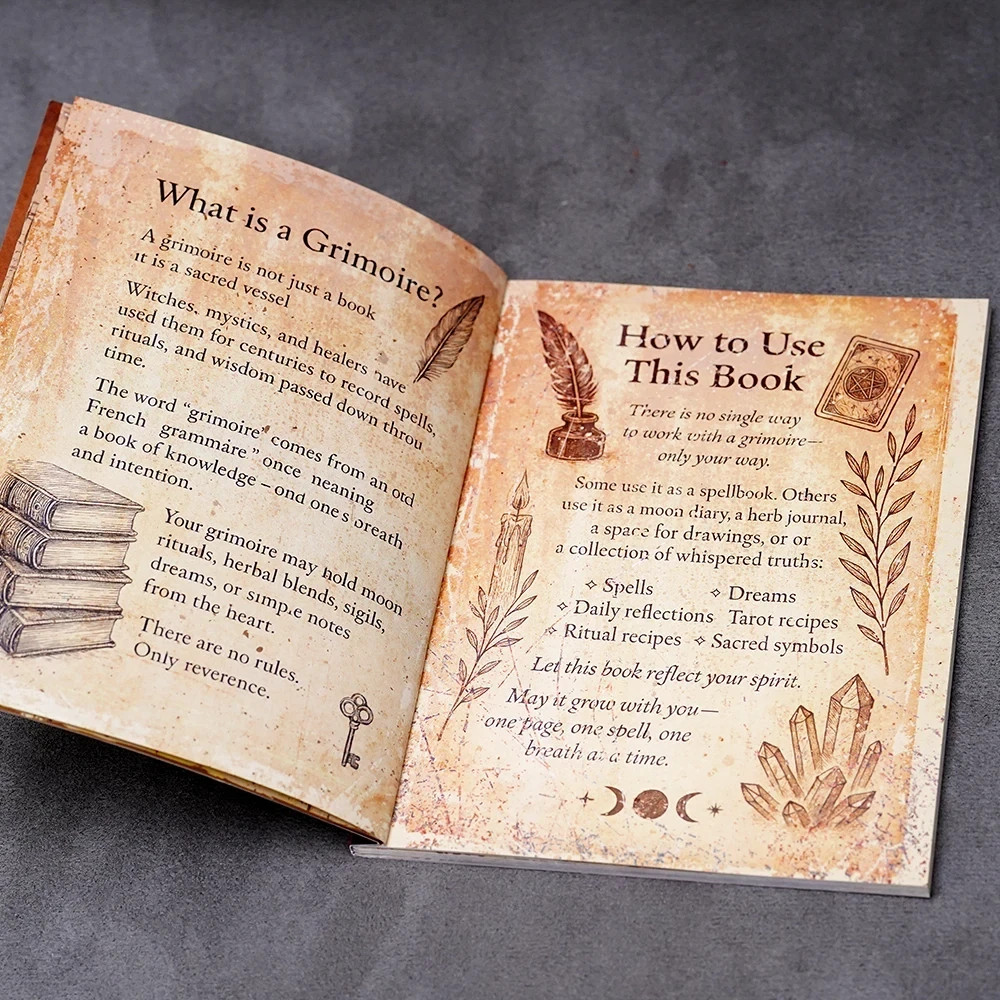 Witchcraft Grimoire Book of Shadows Journal Moon Phases Herbal Lore 77 Pages