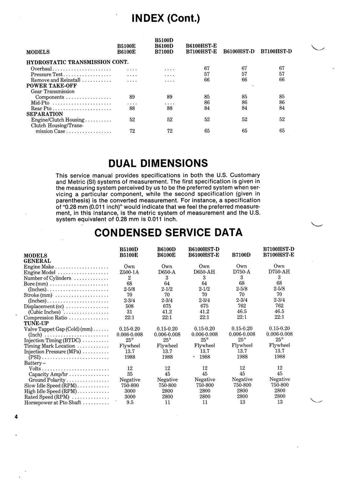 KUBOTA B5100D/E B6100D/E B6100HST-D/E B7100D B7100HST-D/E WORKSHOP MANUAL MANUAL
