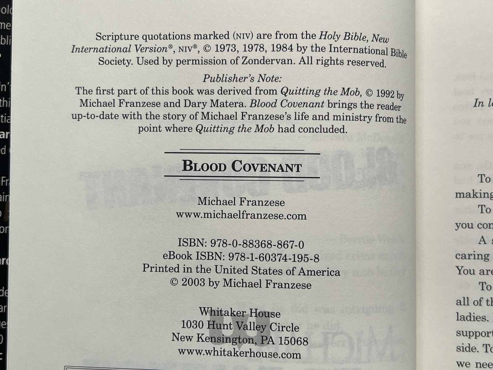 Michael Franzese Blood Covenant Hardcover Whitaker House Signed Organized Crime