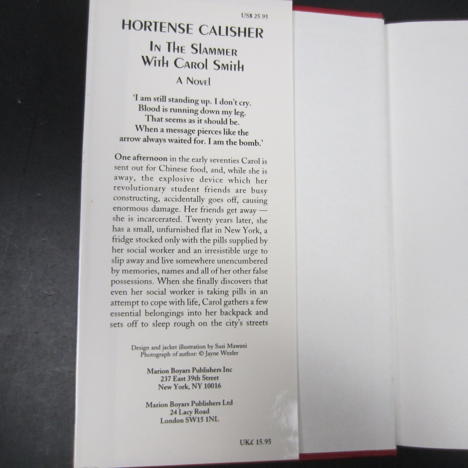 In The Slammer With Carol Smith Calisher 1997 First Edition Marion Boyars Novel