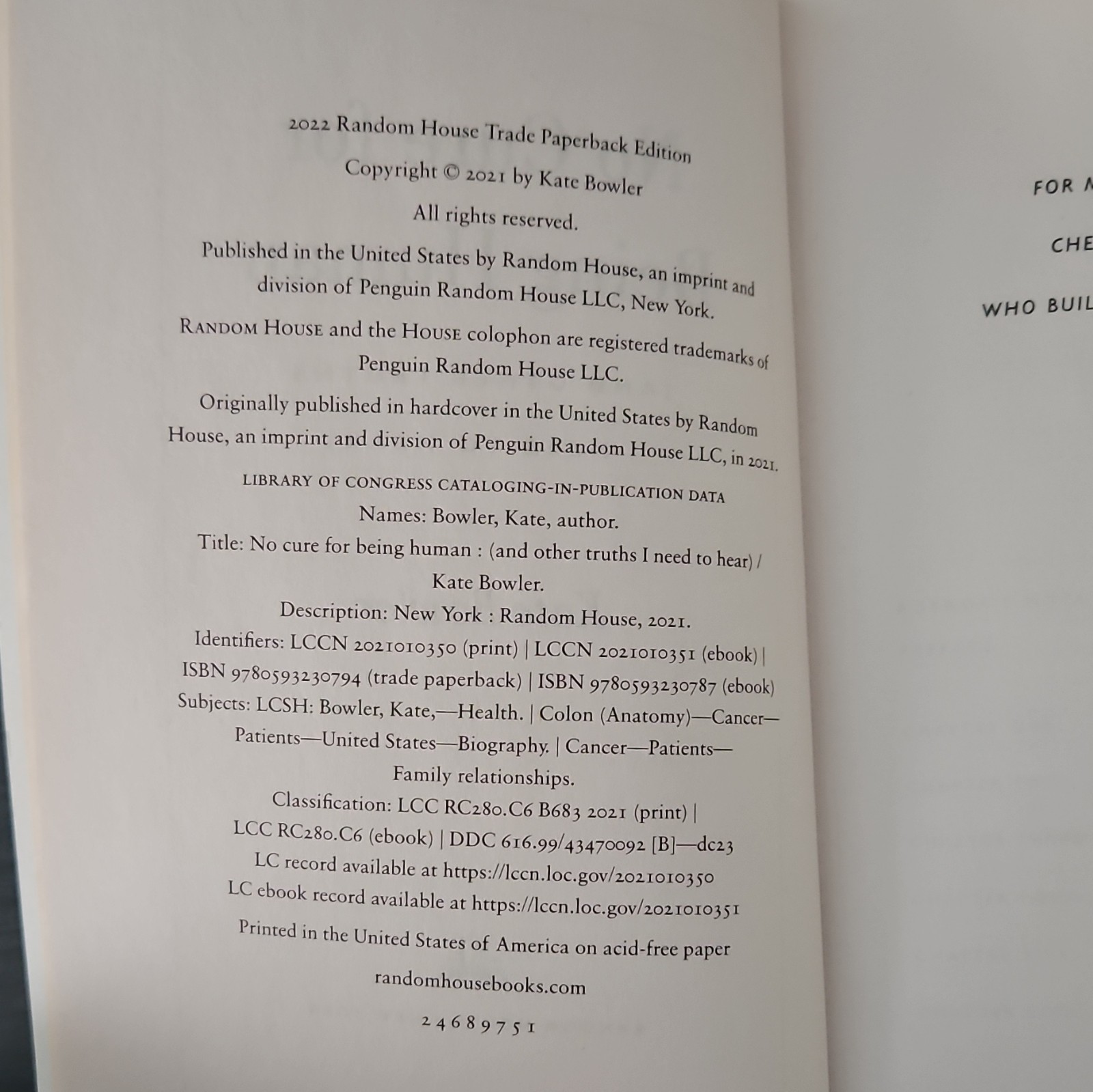 No Cure For Being Human (And Other Truths I Need to Hear) by Kate Bowler