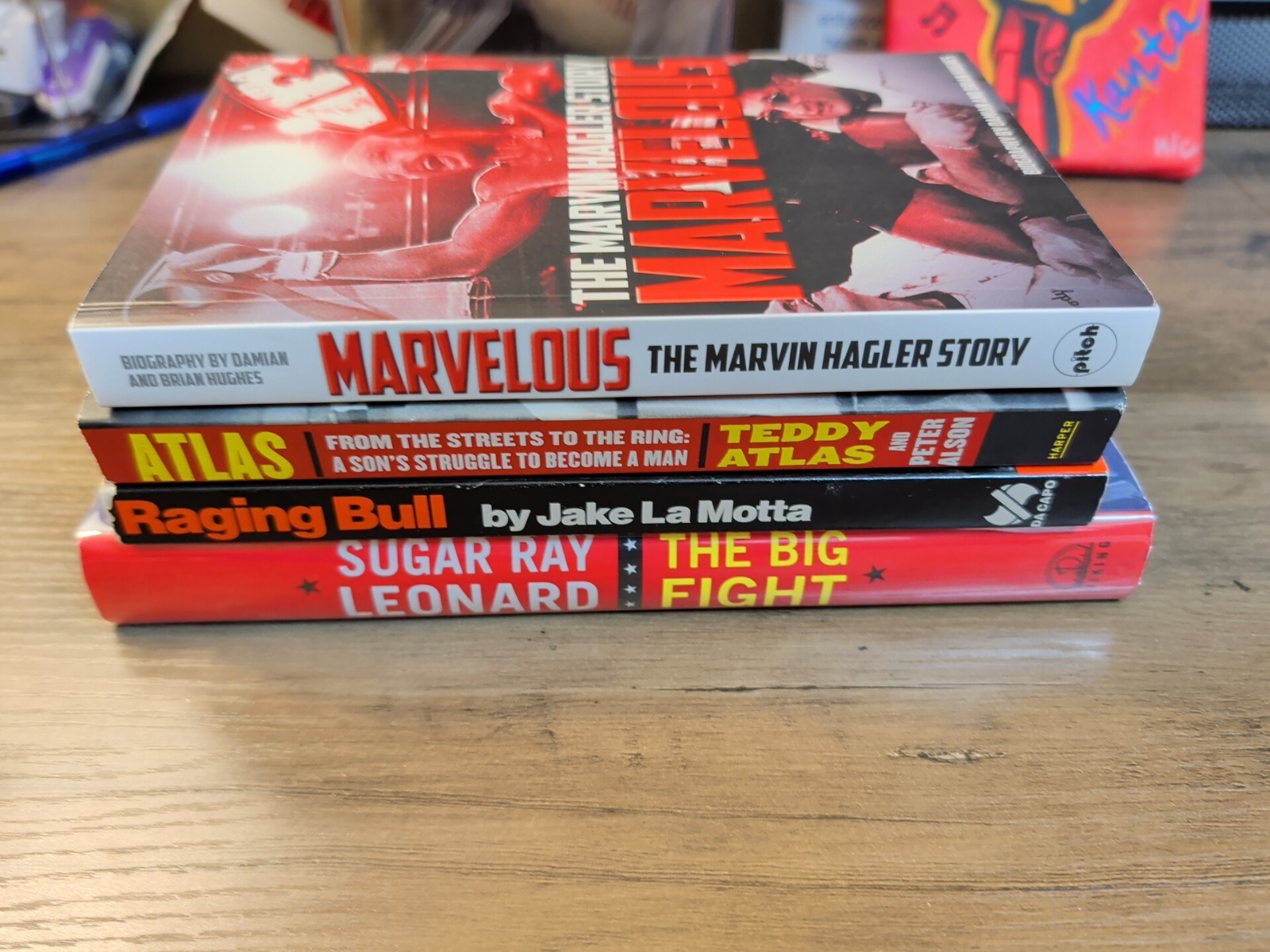 Boxing Biography LOT-4 Books Hagler, Atlas, La Motta, and Sugar Ray Leonard VG